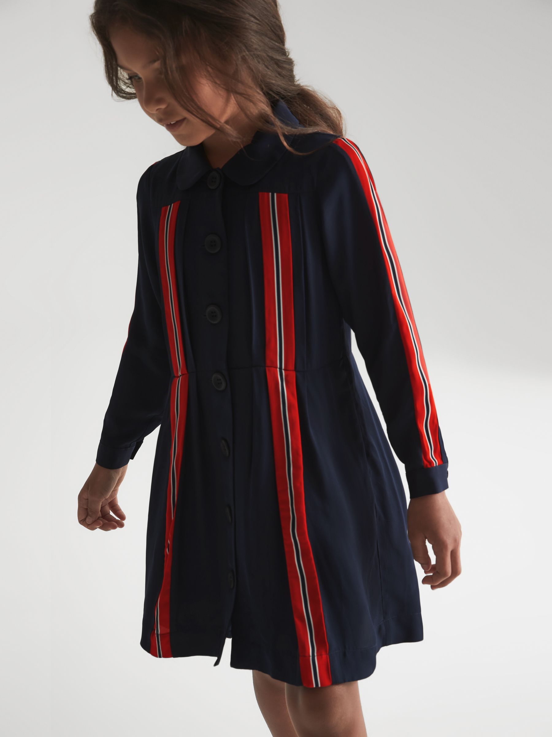 Senior Long Sleeve Button Front Dress in Navy - Image 4 of 6