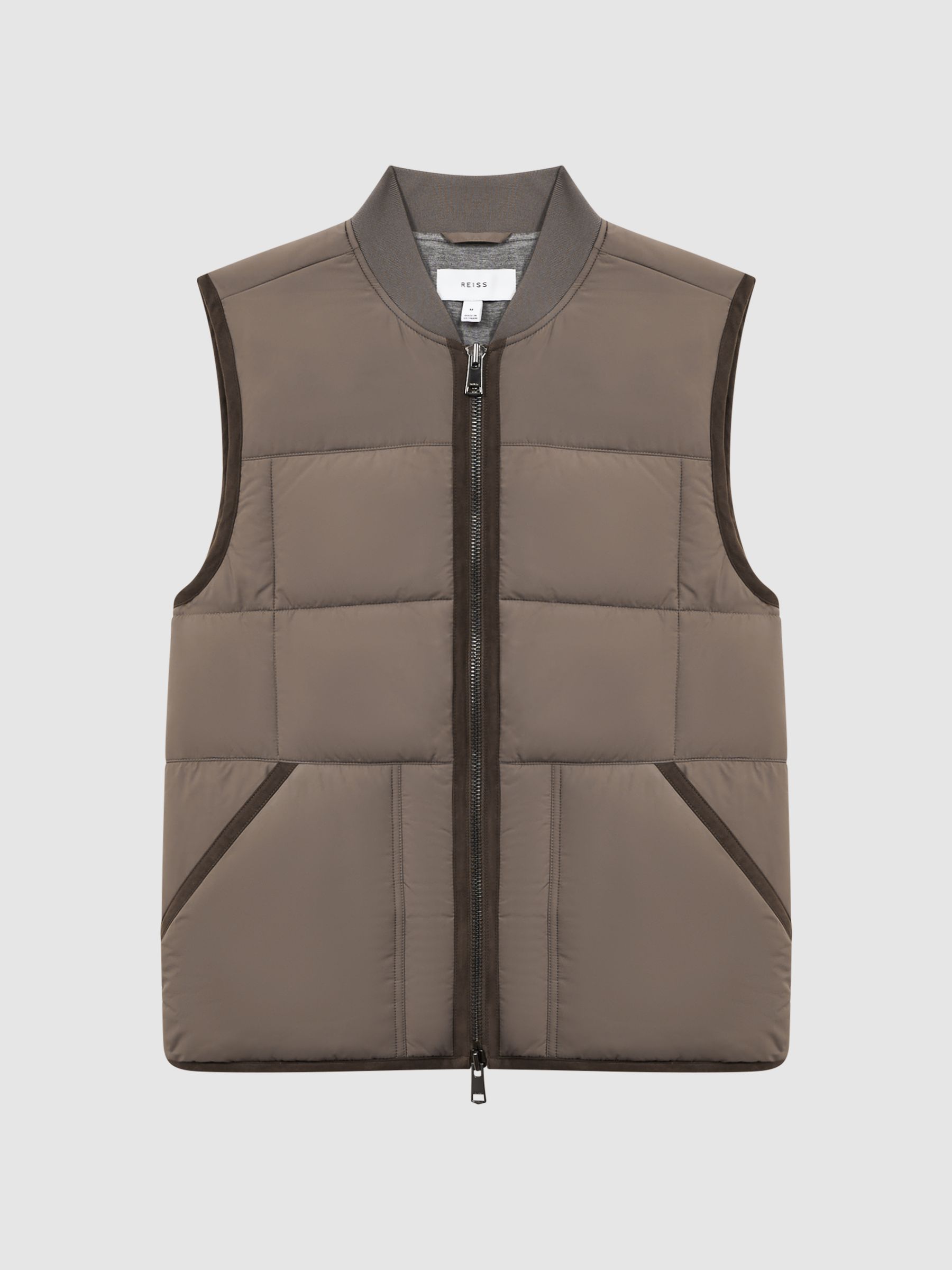 Quilted Contrast Trim Gilet in Mushroom - Image 2 of 5