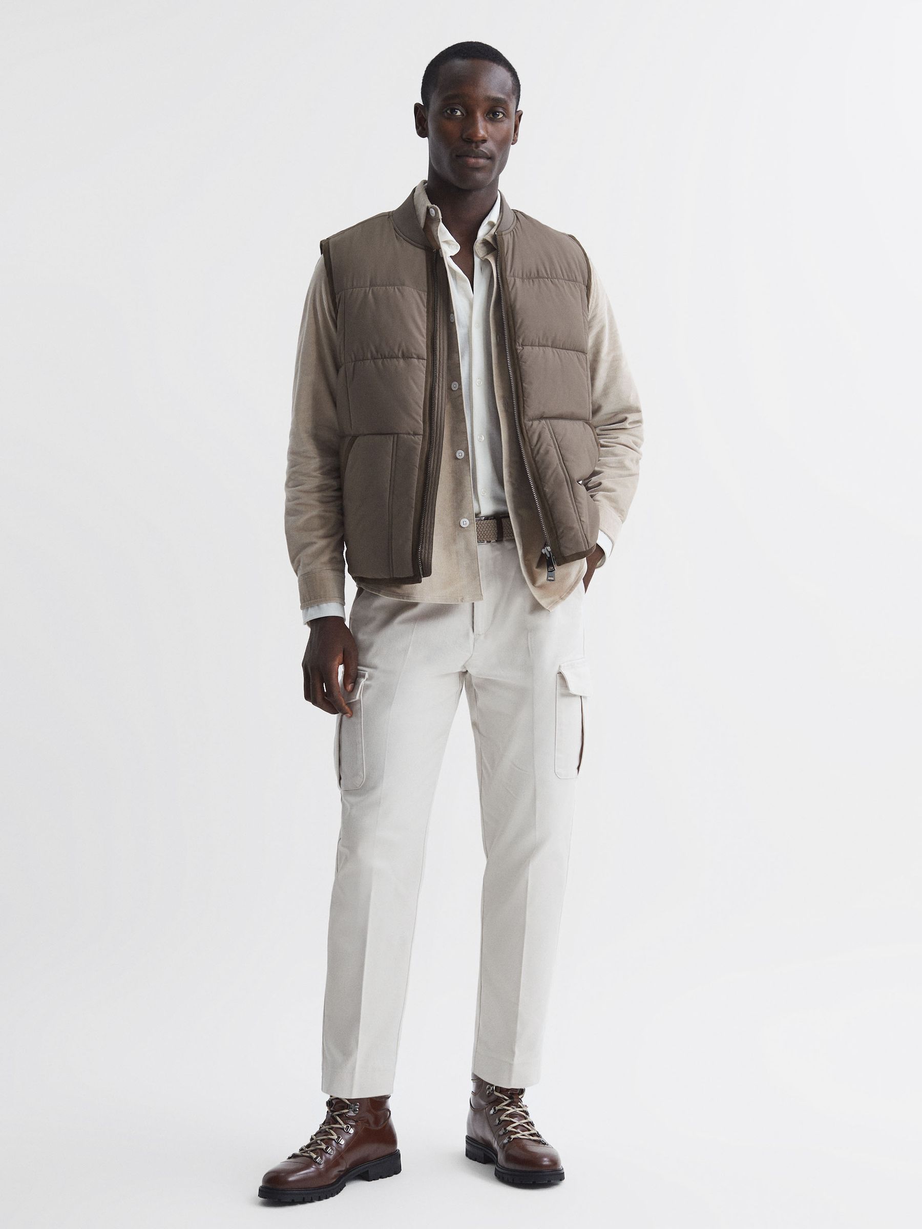 Quilted Contrast Trim Gilet in Mushroom - Image 3 of 5