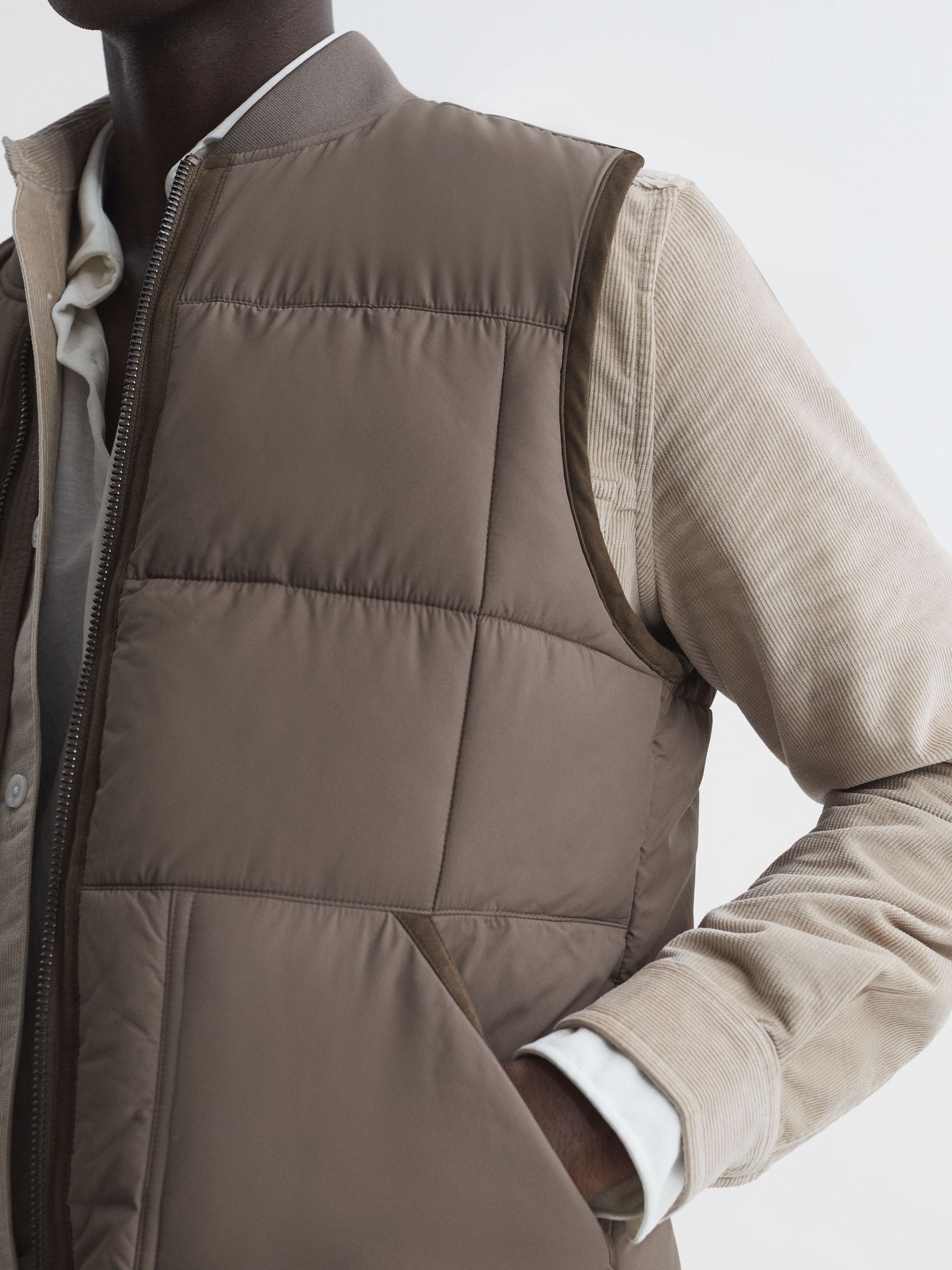 Quilted Contrast Trim Gilet in Mushroom - Image 4 of 5