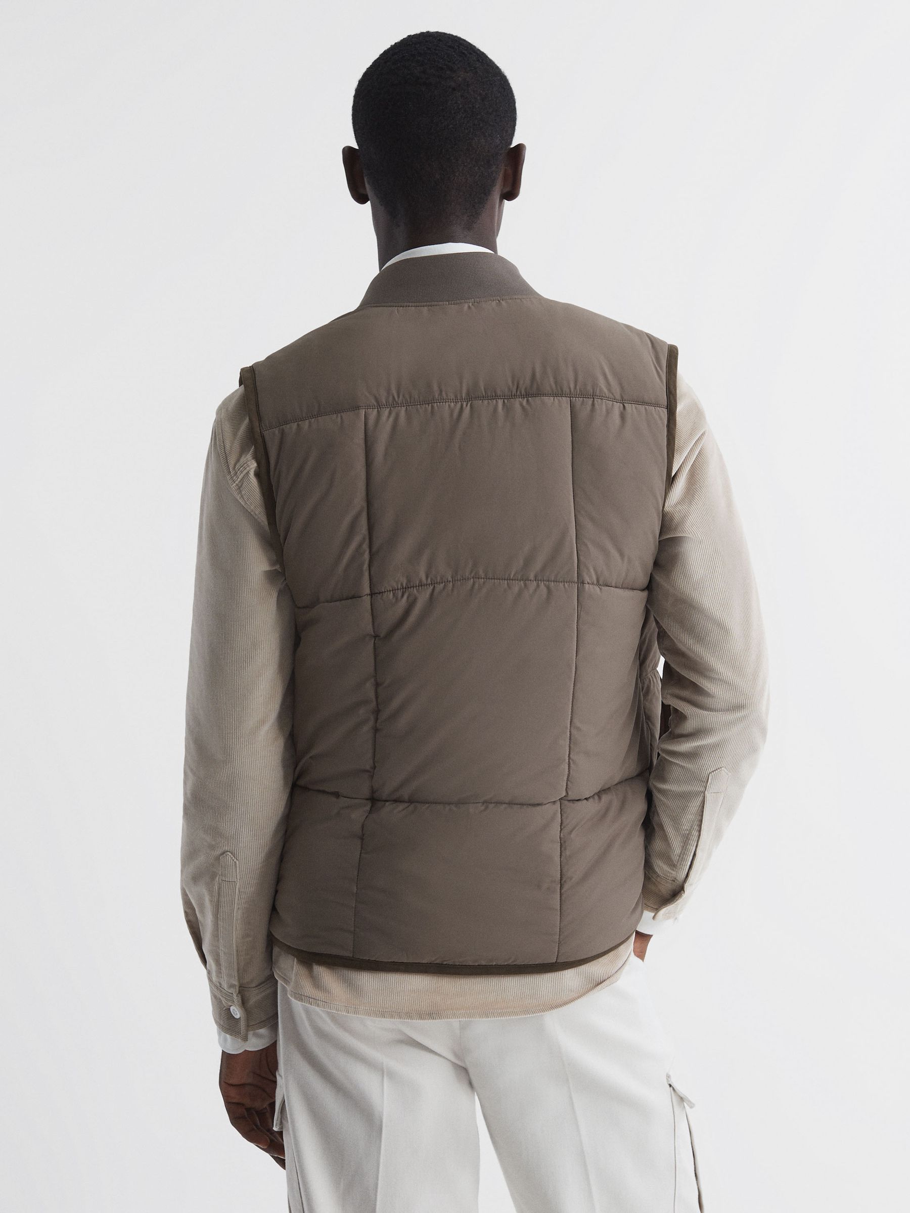 Quilted Contrast Trim Gilet in Mushroom - Image 5 of 5