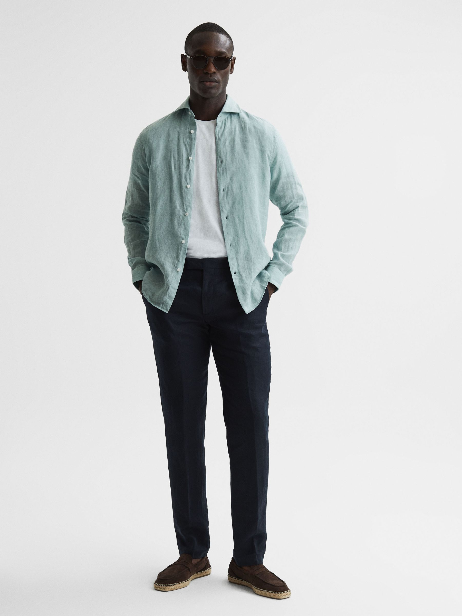 Linen Long Sleeve Shirt in Aquamarine - Image 3 of 6
