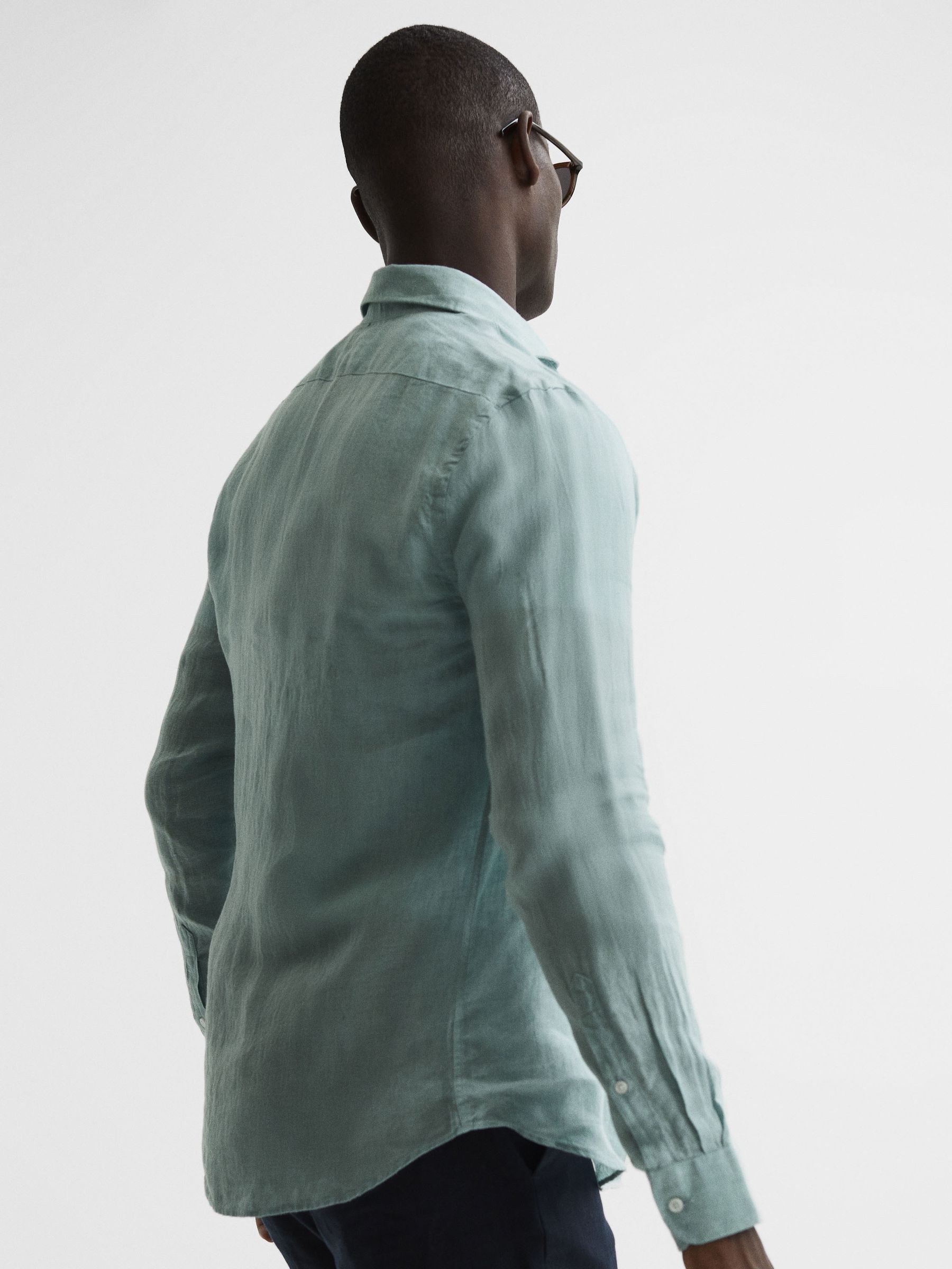 Linen Long Sleeve Shirt in Aquamarine - Image 5 of 6