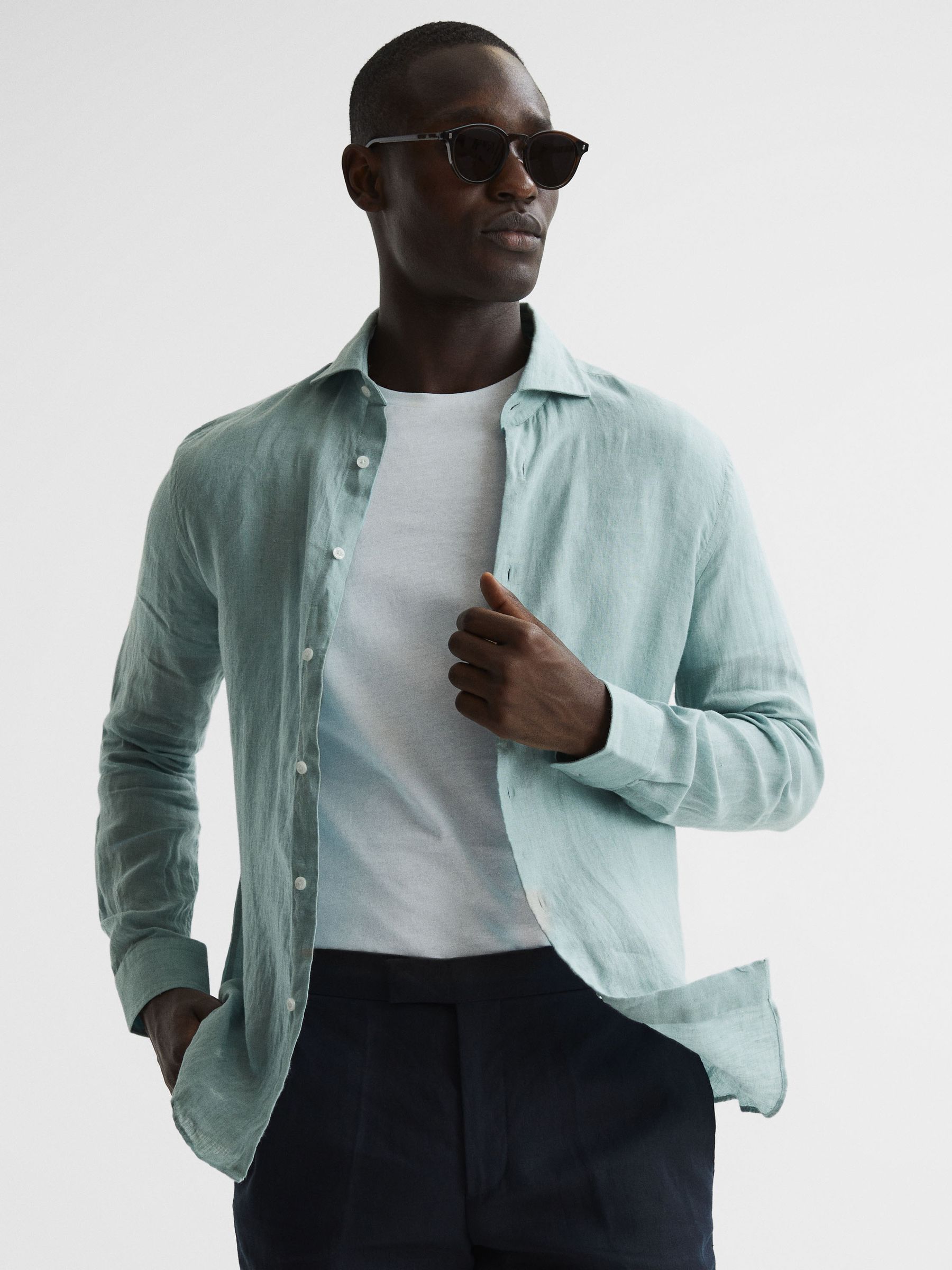 Linen Long Sleeve Shirt in Aquamarine - Image 6 of 6