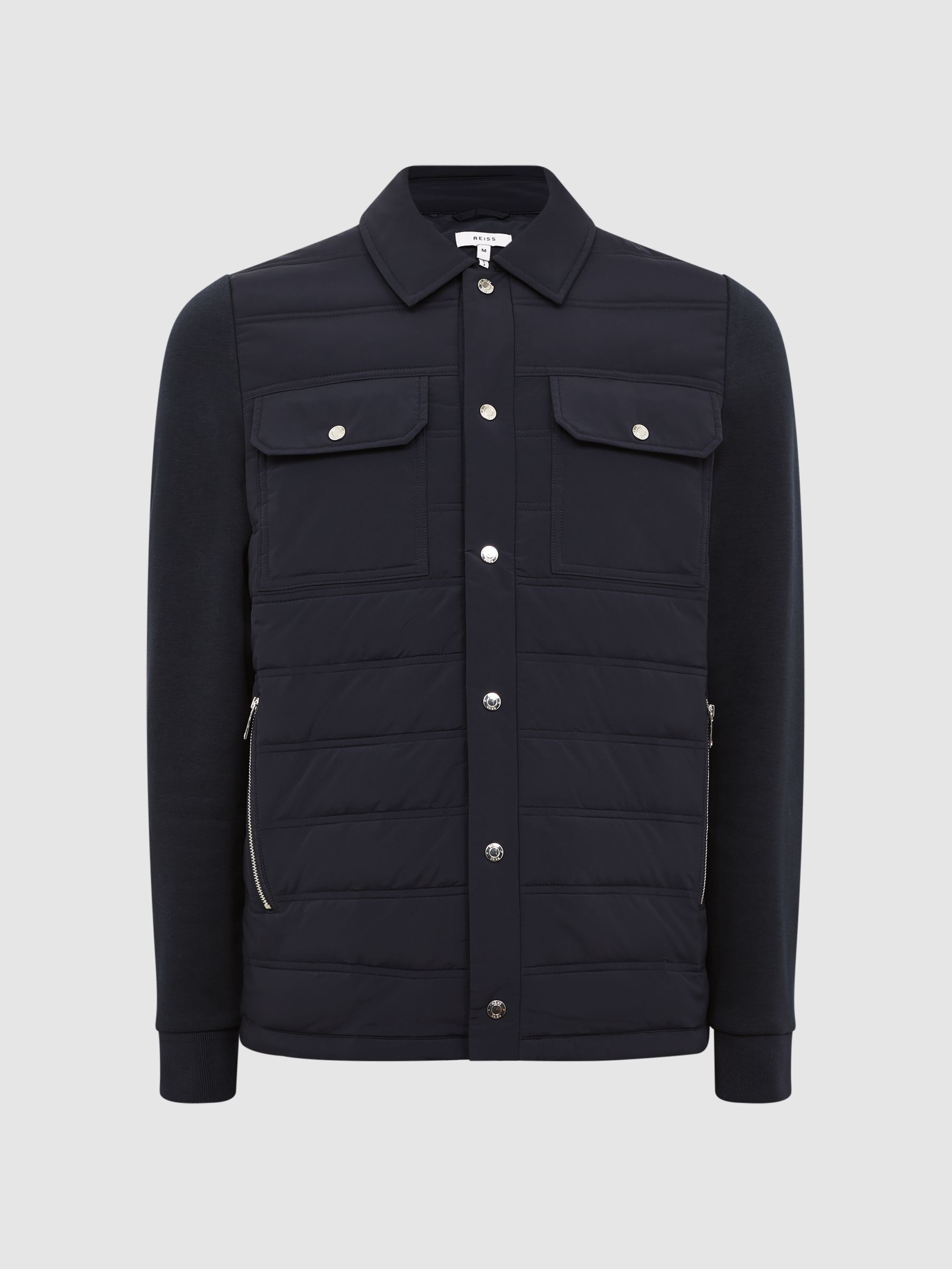 Long Sleeve Quilted Hybrid Jacket in Navy - Image 2 of 5