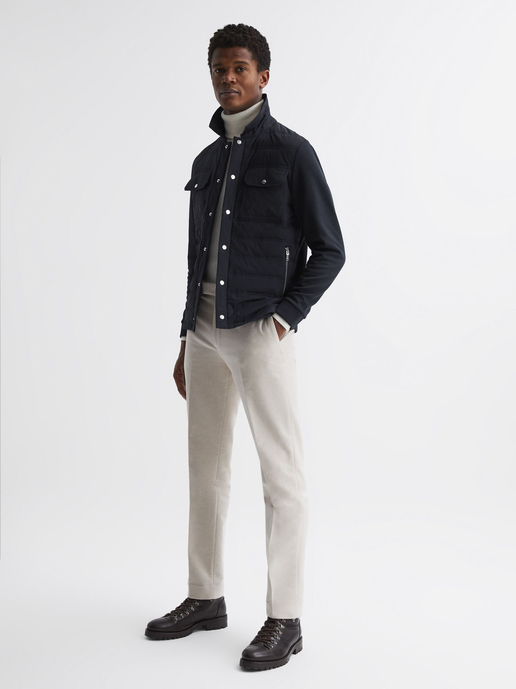 Long Sleeve Quilted Hybrid Jacket in Navy - Image 3 of 5