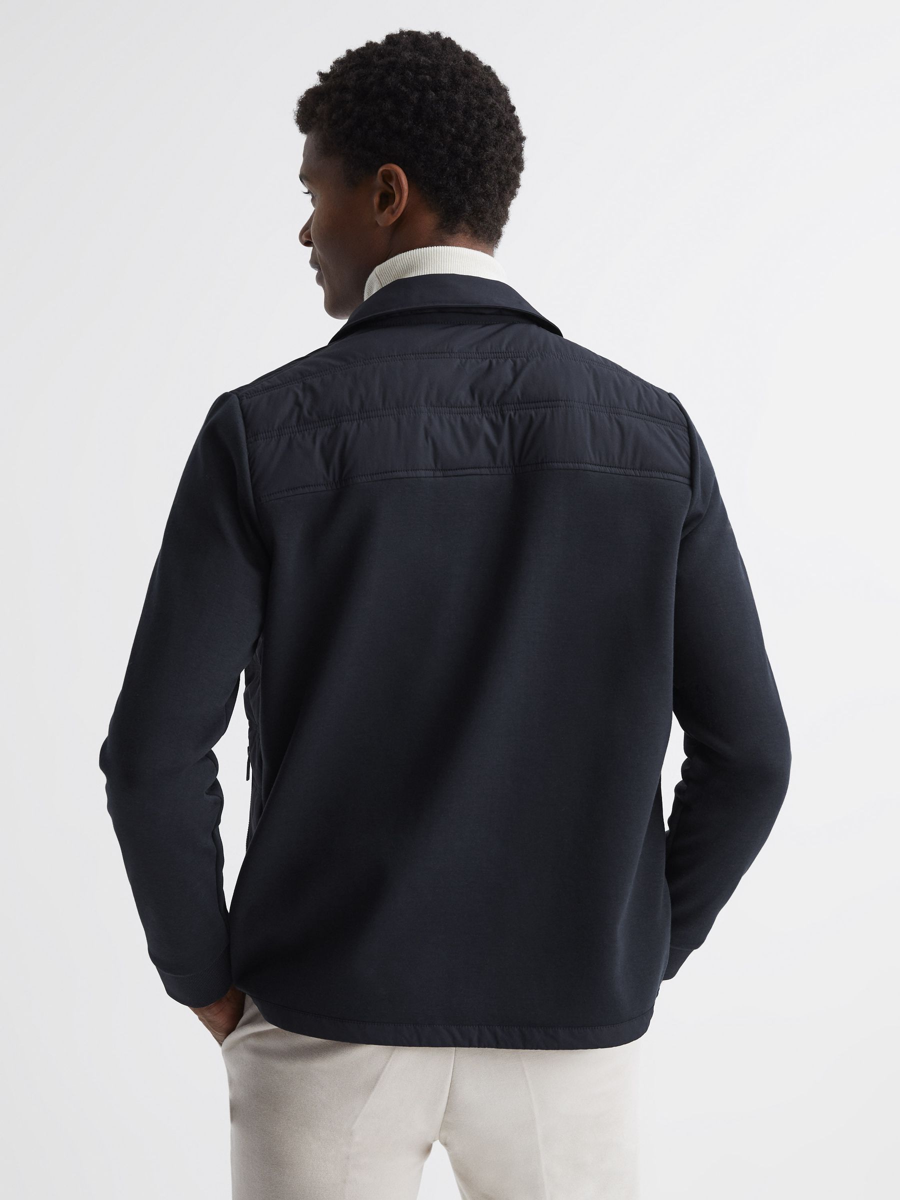 Long Sleeve Quilted Hybrid Jacket in Navy - Image 5 of 5