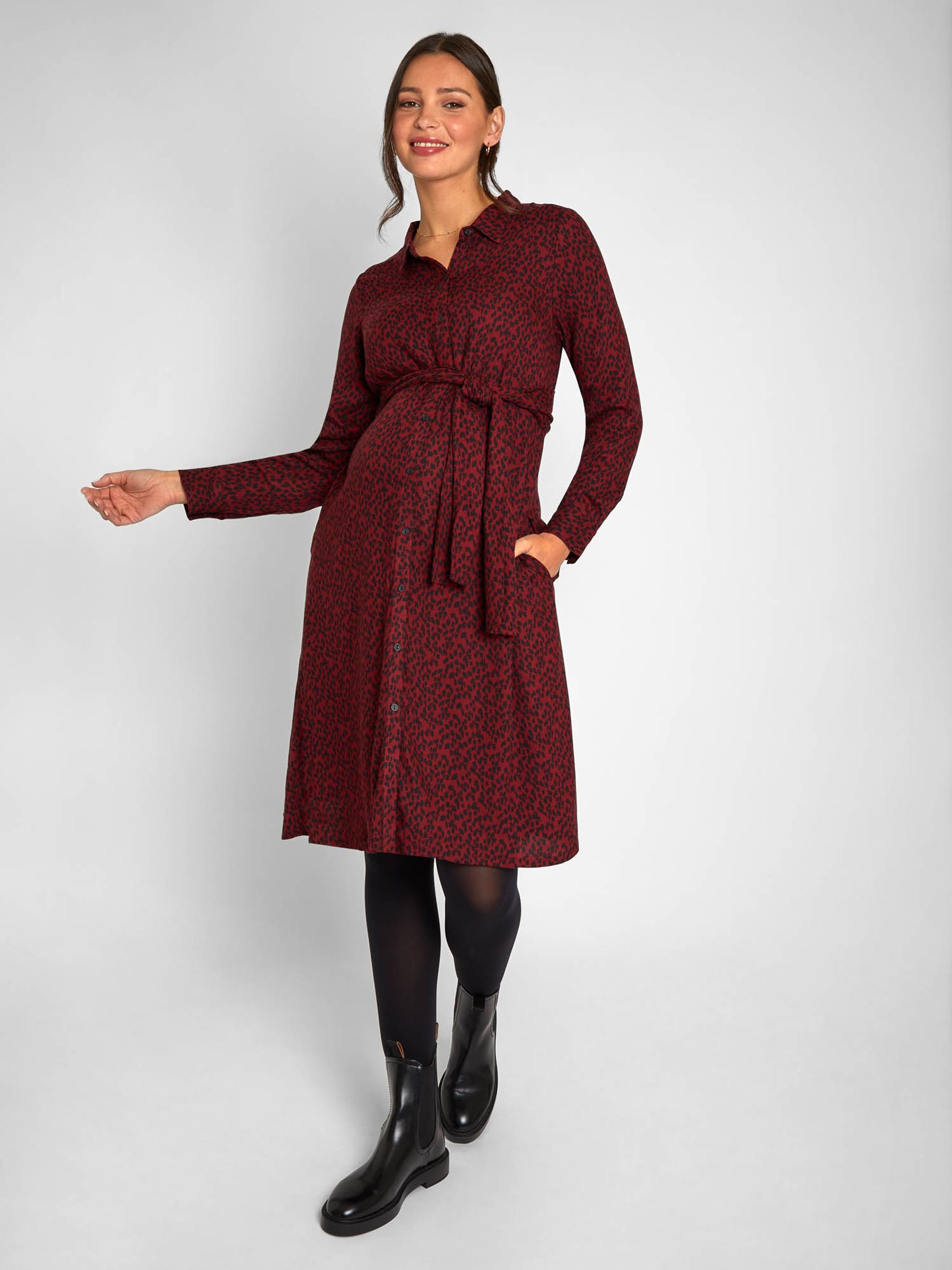 Burgundy Red Animal Print Shirt Maternity Dress With Tie | JoJo Maman Bébé  USA