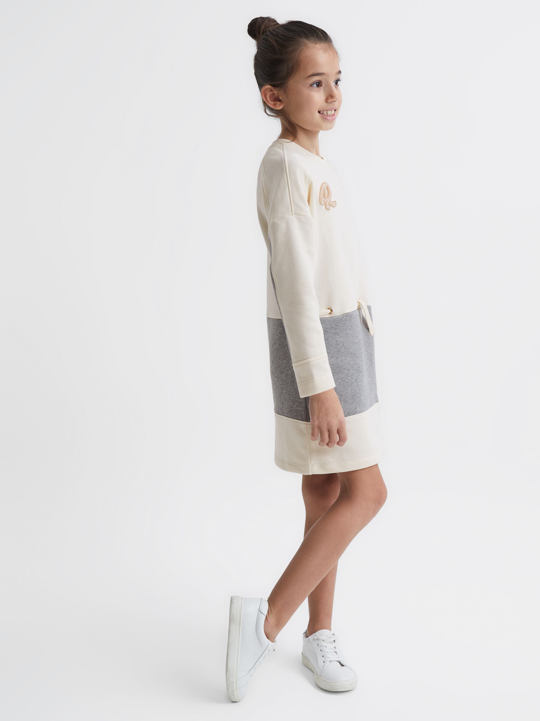 Senior Colourblock Sweater Dress in Pale Pink/Grey Marl - Image 1 of 7