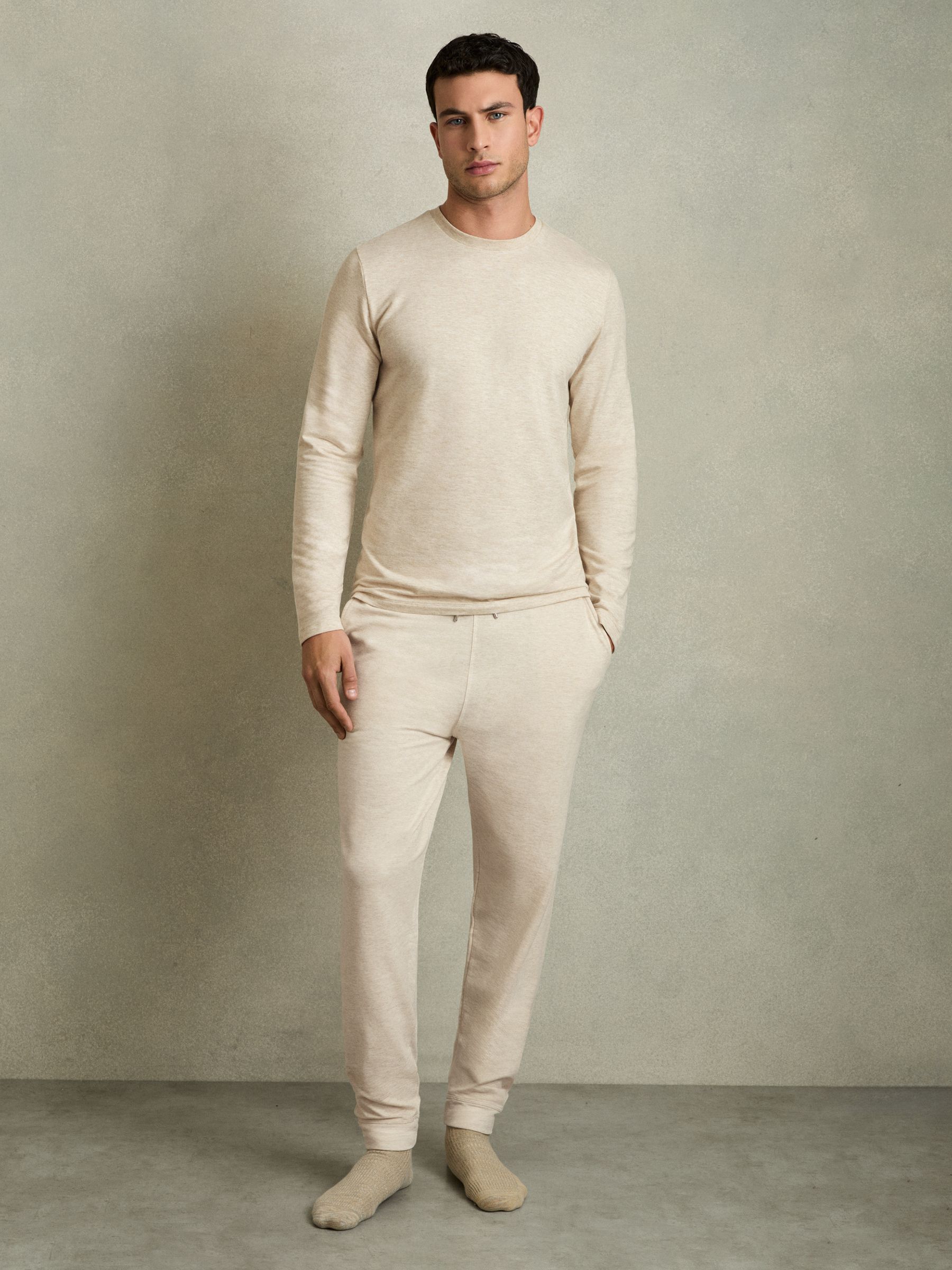 Crew Neck Fleece Lined Sweatshirt in Oatmeal Melange - Image 3 of 5