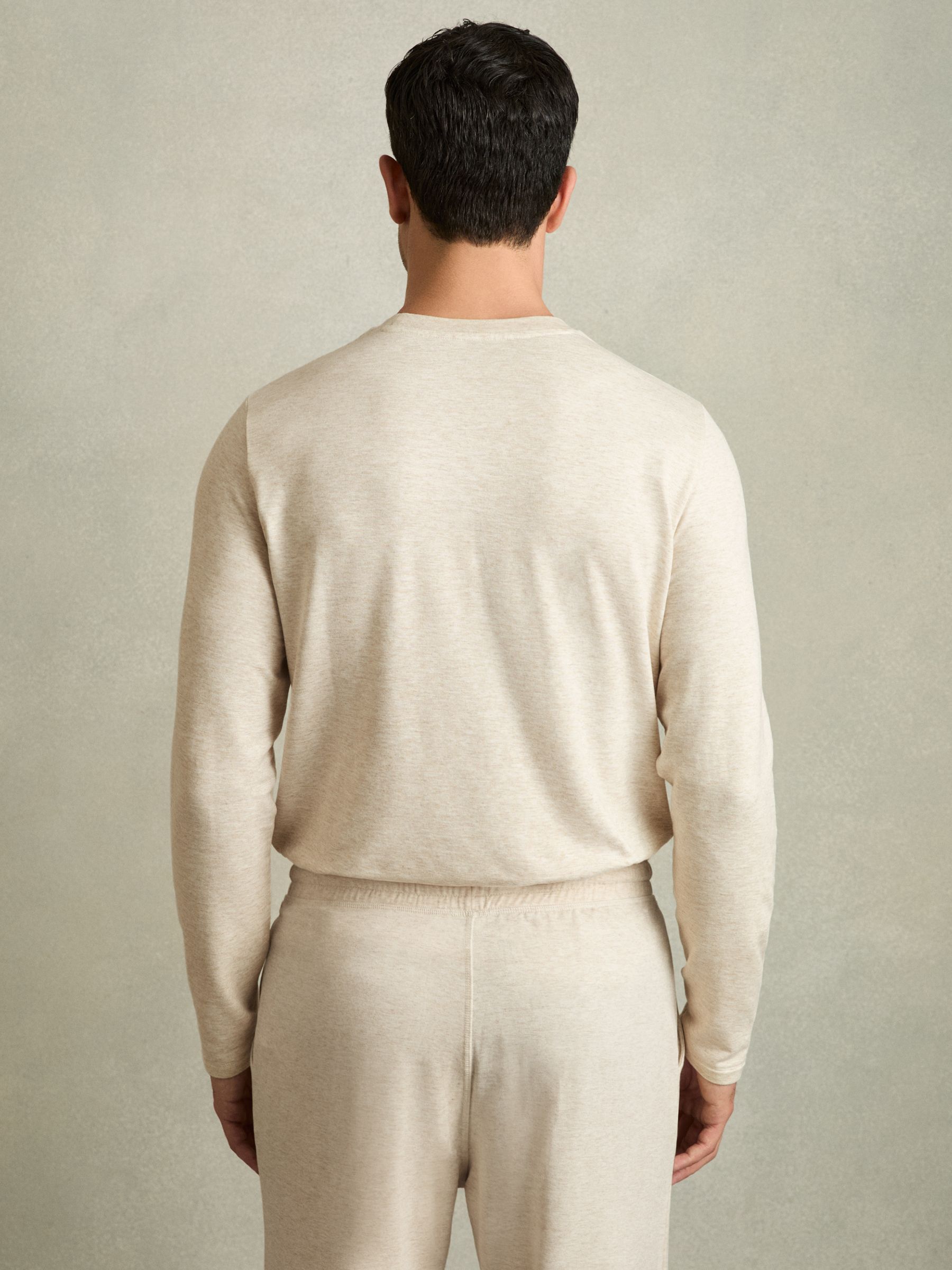 Crew Neck Fleece Lined Sweatshirt in Oatmeal Melange - Image 4 of 5