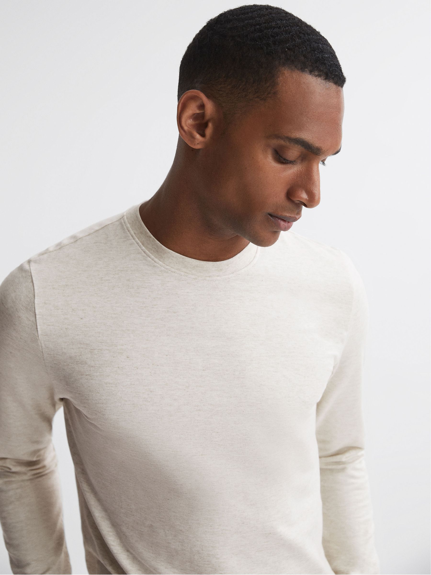 Crew Neck Fleece Lined Sweatshirt in Oatmeal Melange - Image 5 of 5