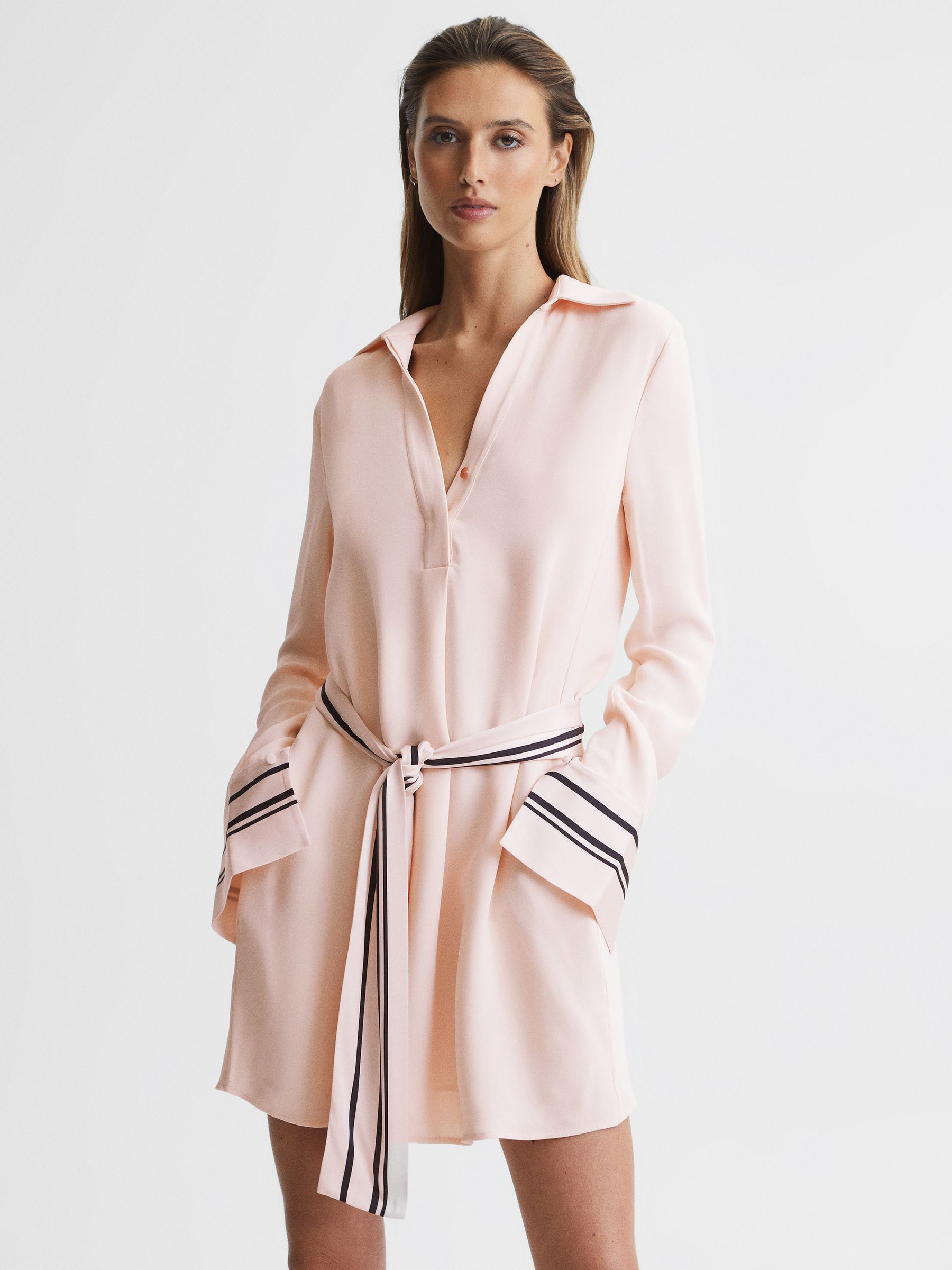 Stripe Detail Mini Dress in Nude - Image 3 of 7