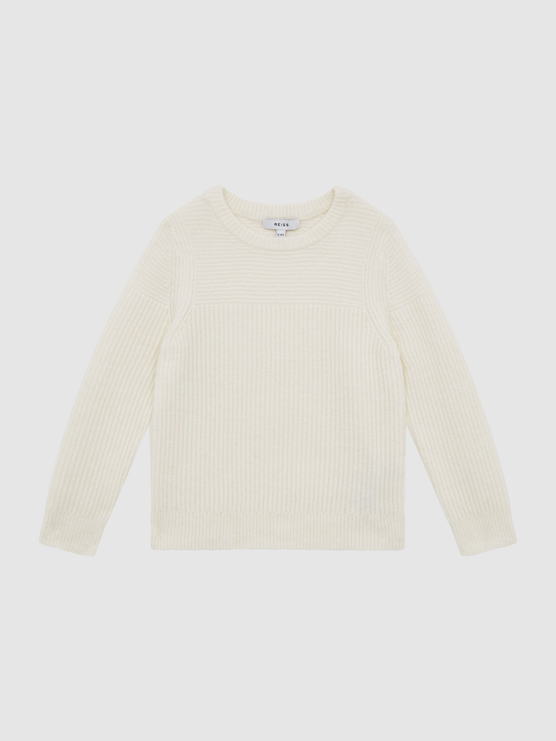 Junior Crew Neck Ribbed Wool Blend Jumper in Ecru - Image 2 of 7