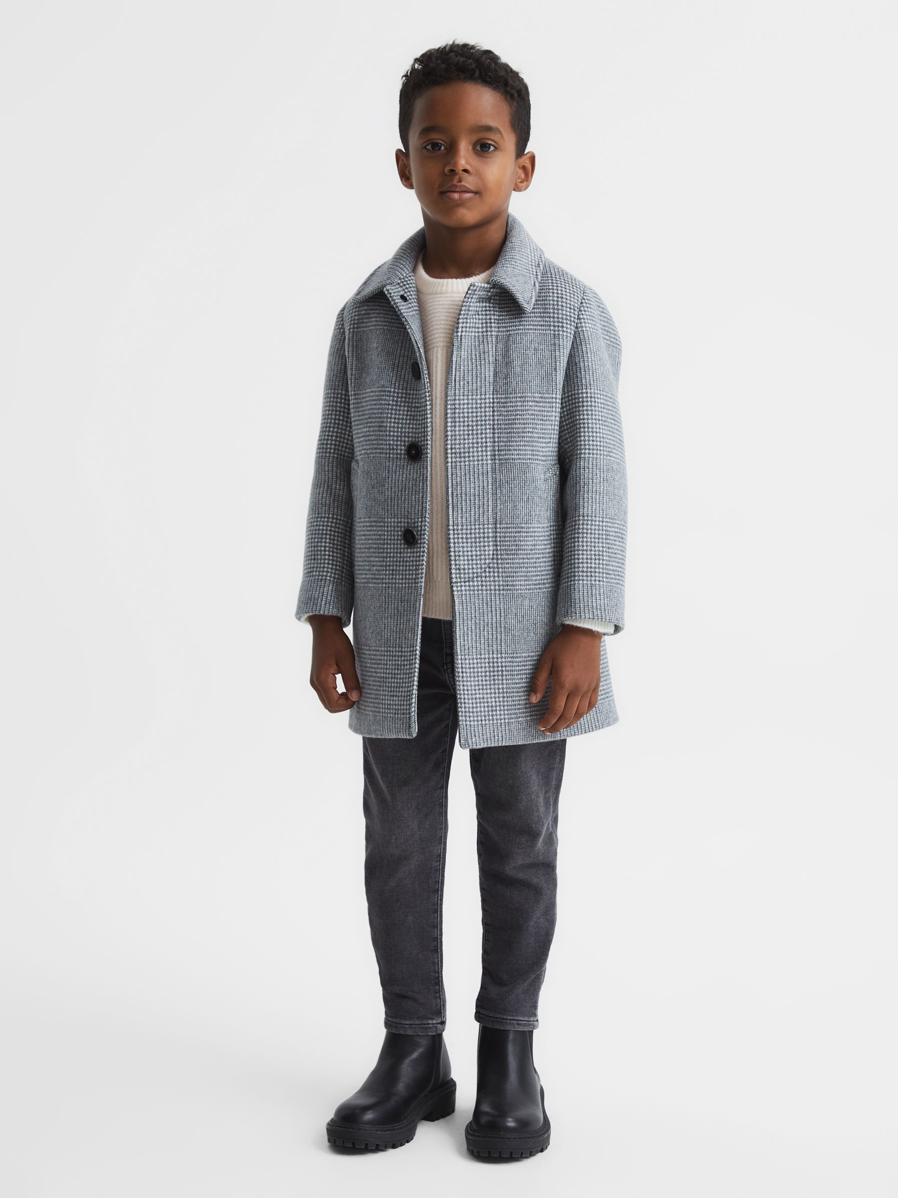 Junior Crew Neck Ribbed Wool Blend Jumper in Ecru - Image 6 of 7