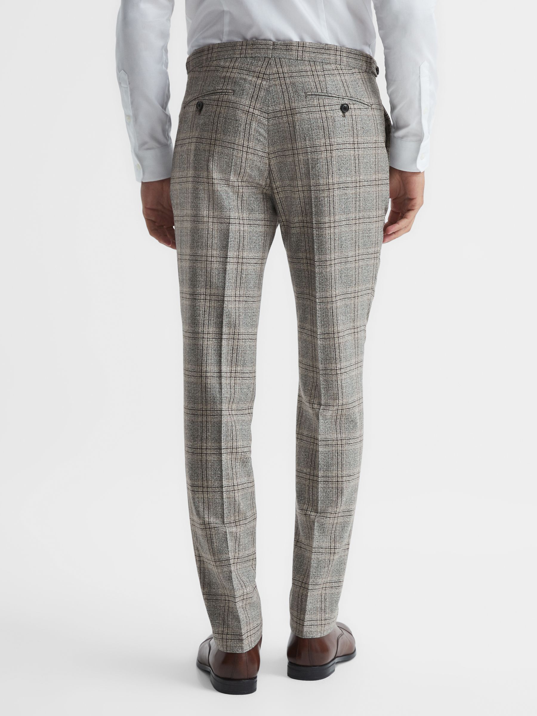 Rowhill T Oatmeal Slim Fit Wool Blend Checked Trousers - Image 5 of 6