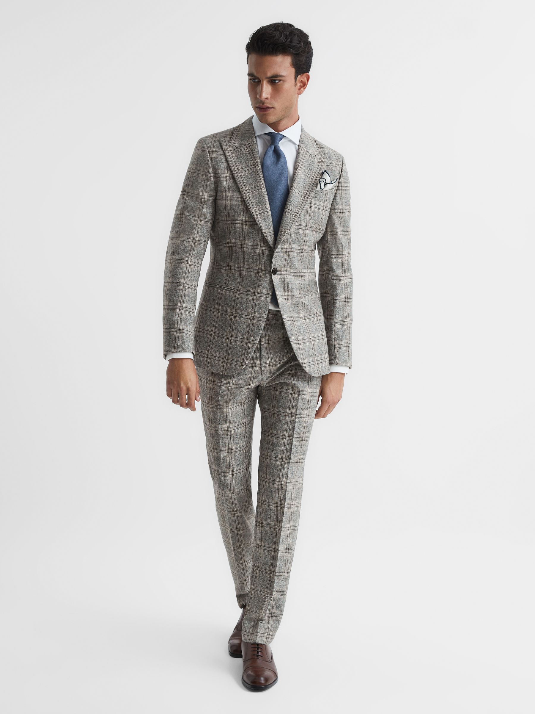 Rowhill T Oatmeal Slim Fit Wool Blend Checked Trousers - Image 6 of 6