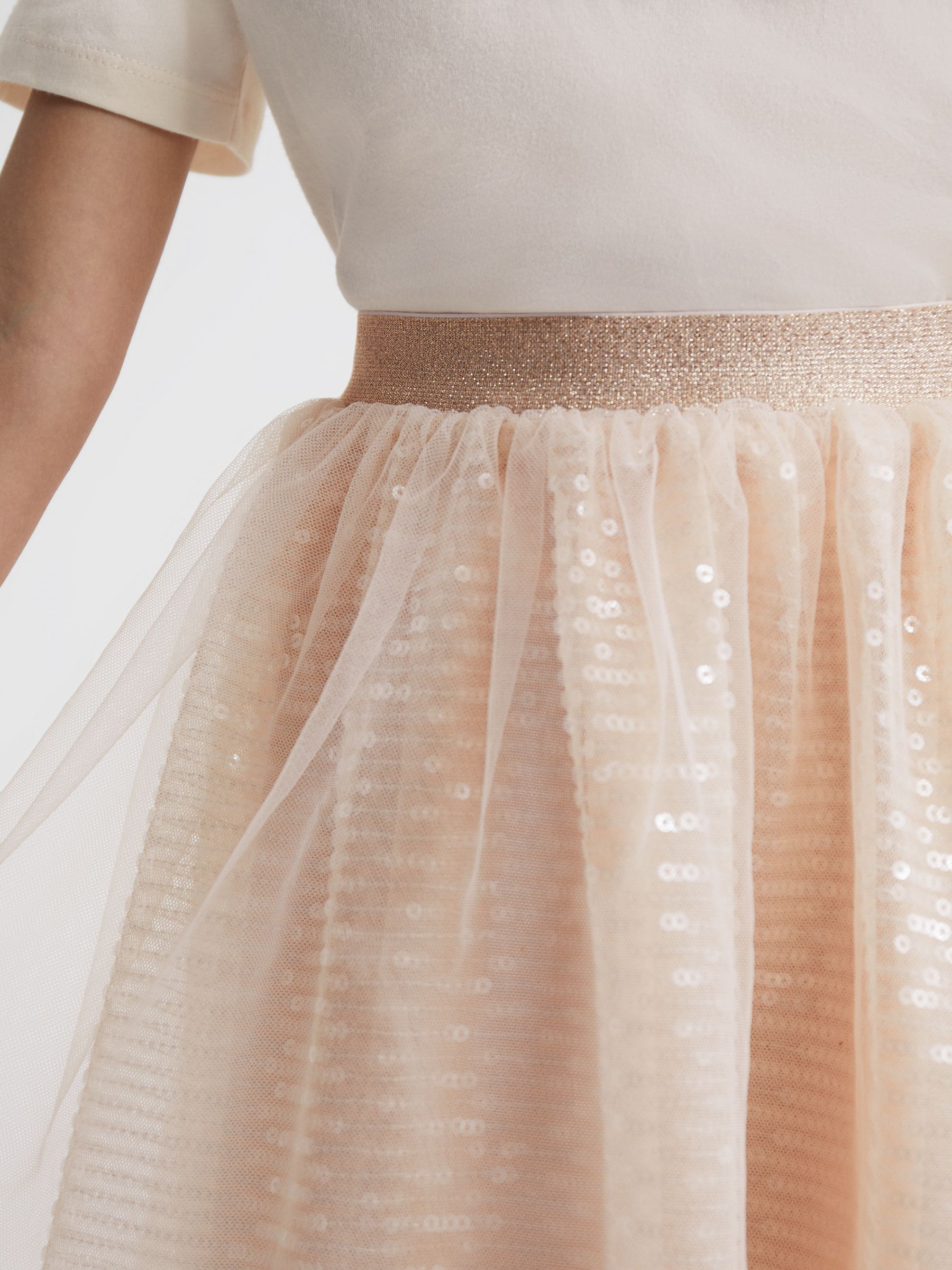 9-12 yrs Sequin Midi Skirt in Pale Pink - Image 4 of 6