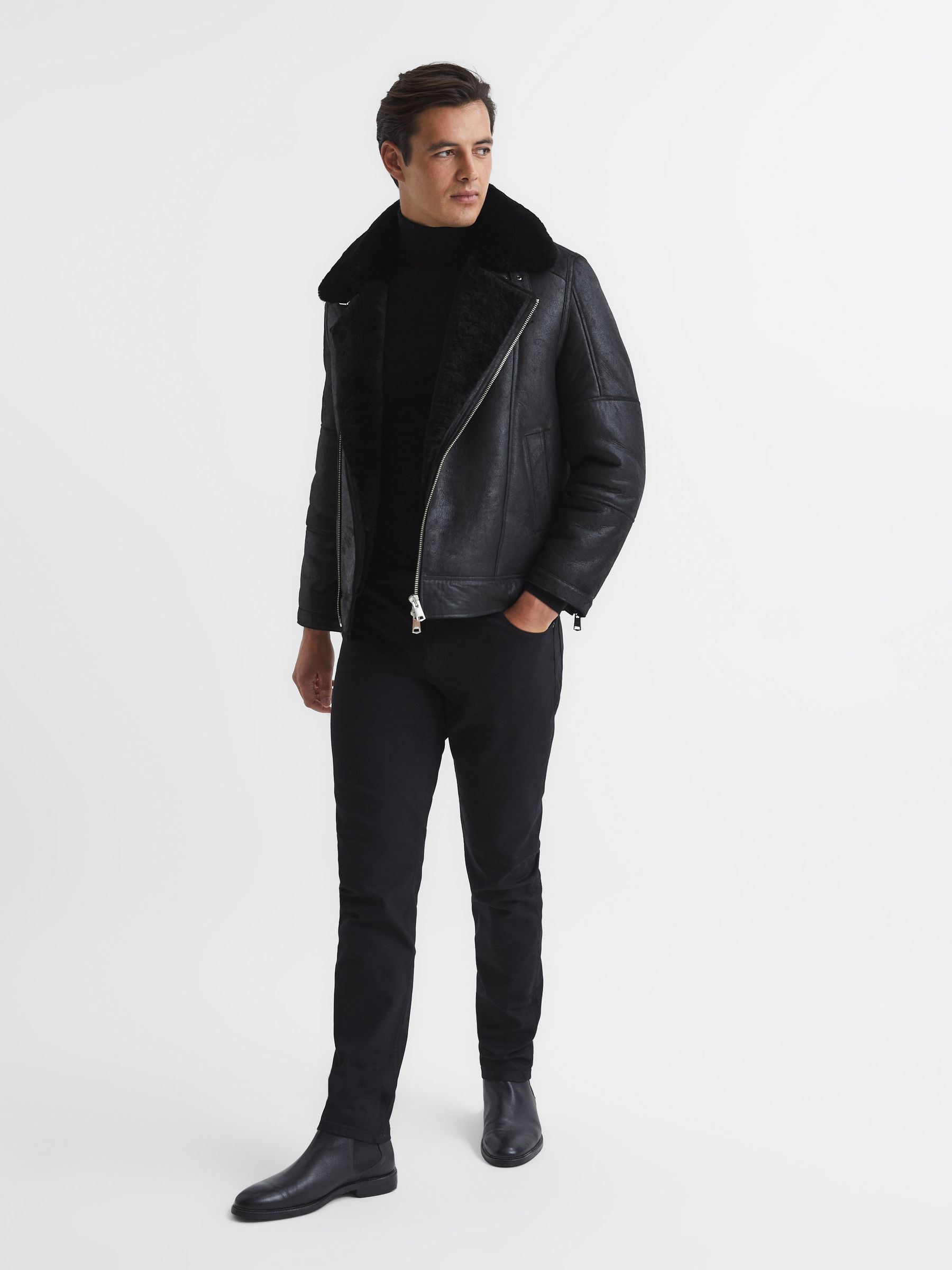 Sherpa Suede Jacket in Black - Image 3 of 7