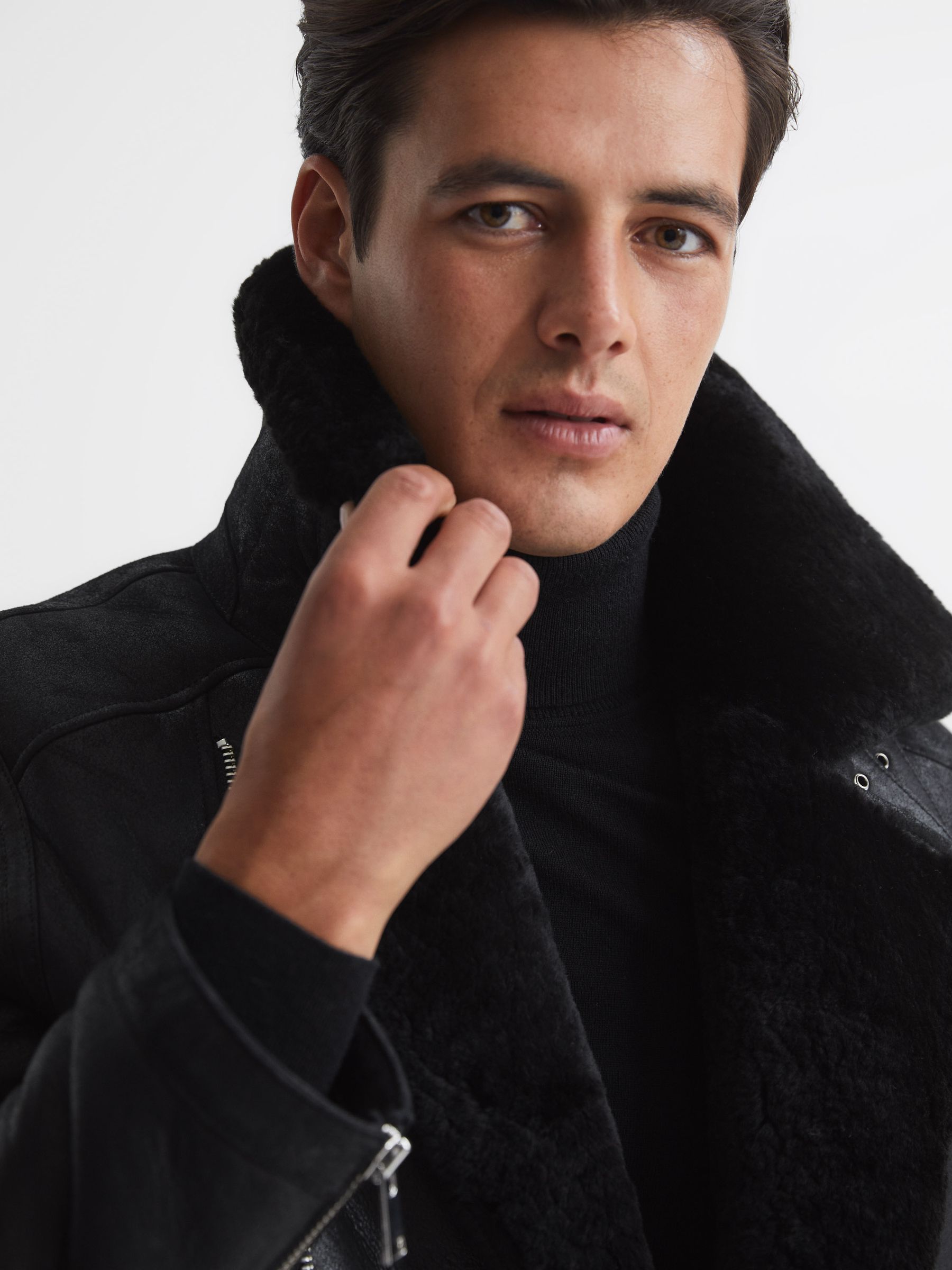 Sherpa Suede Jacket in Black - Image 6 of 7