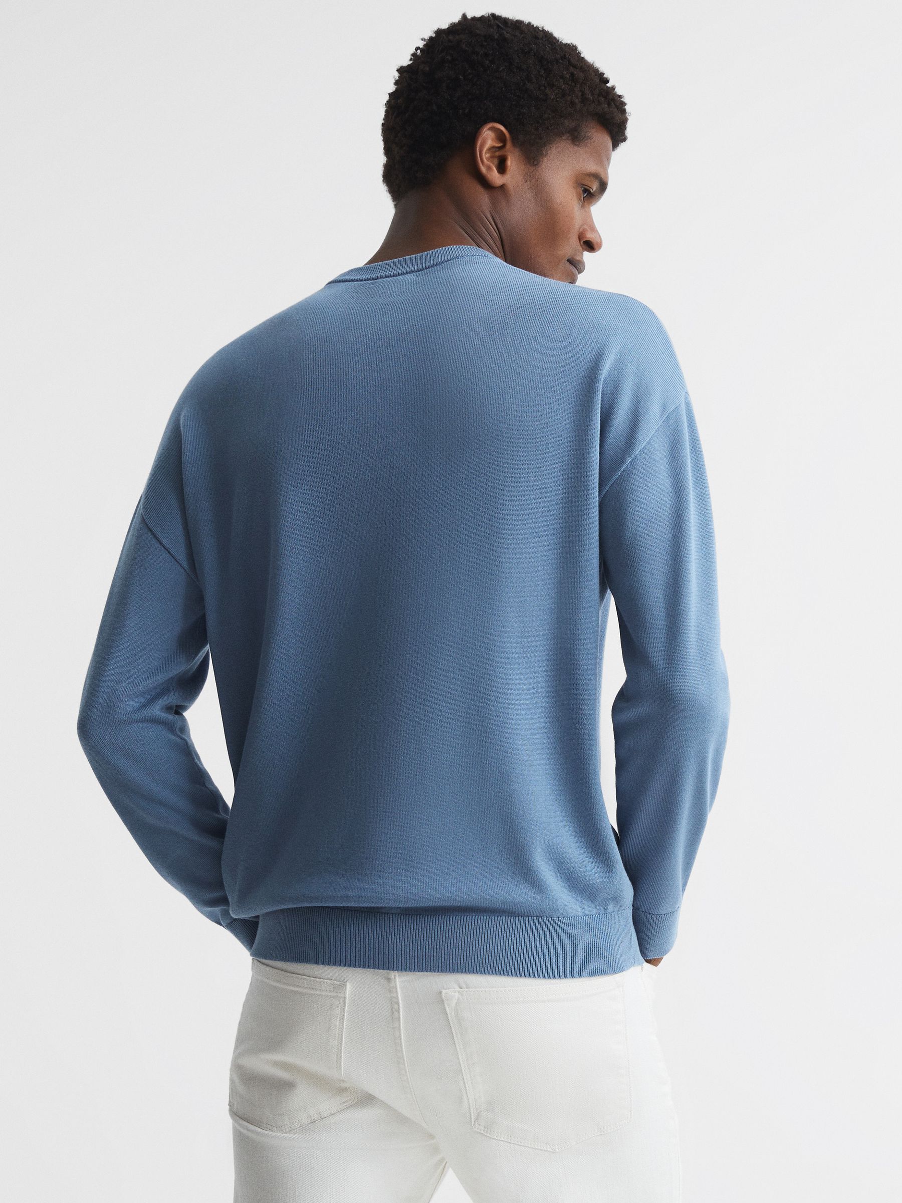 Drop Shoulder Crew Neck Jumper in Blue - Image 5 of 7
