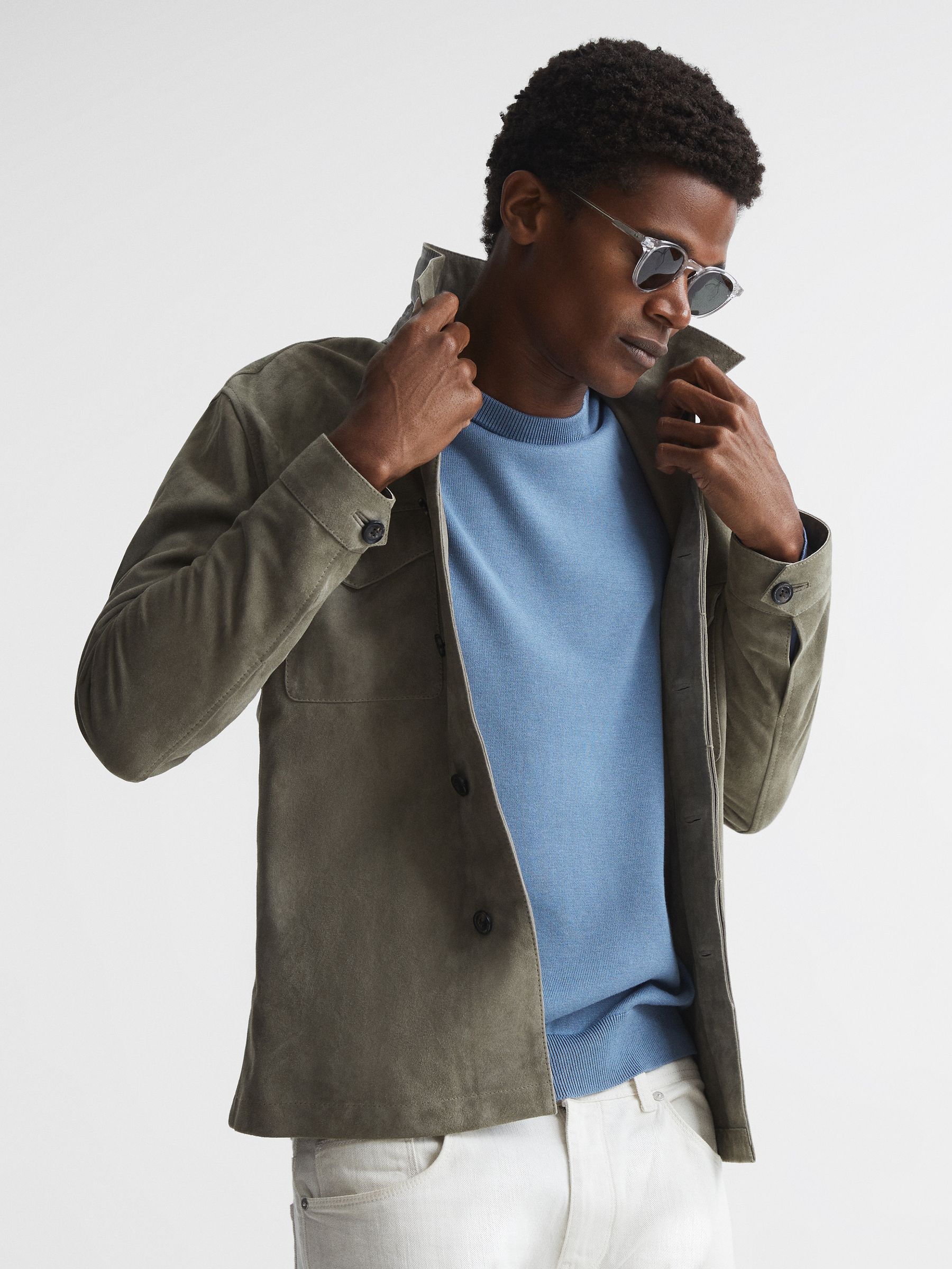 Drop Shoulder Crew Neck Jumper in Blue - Image 7 of 7