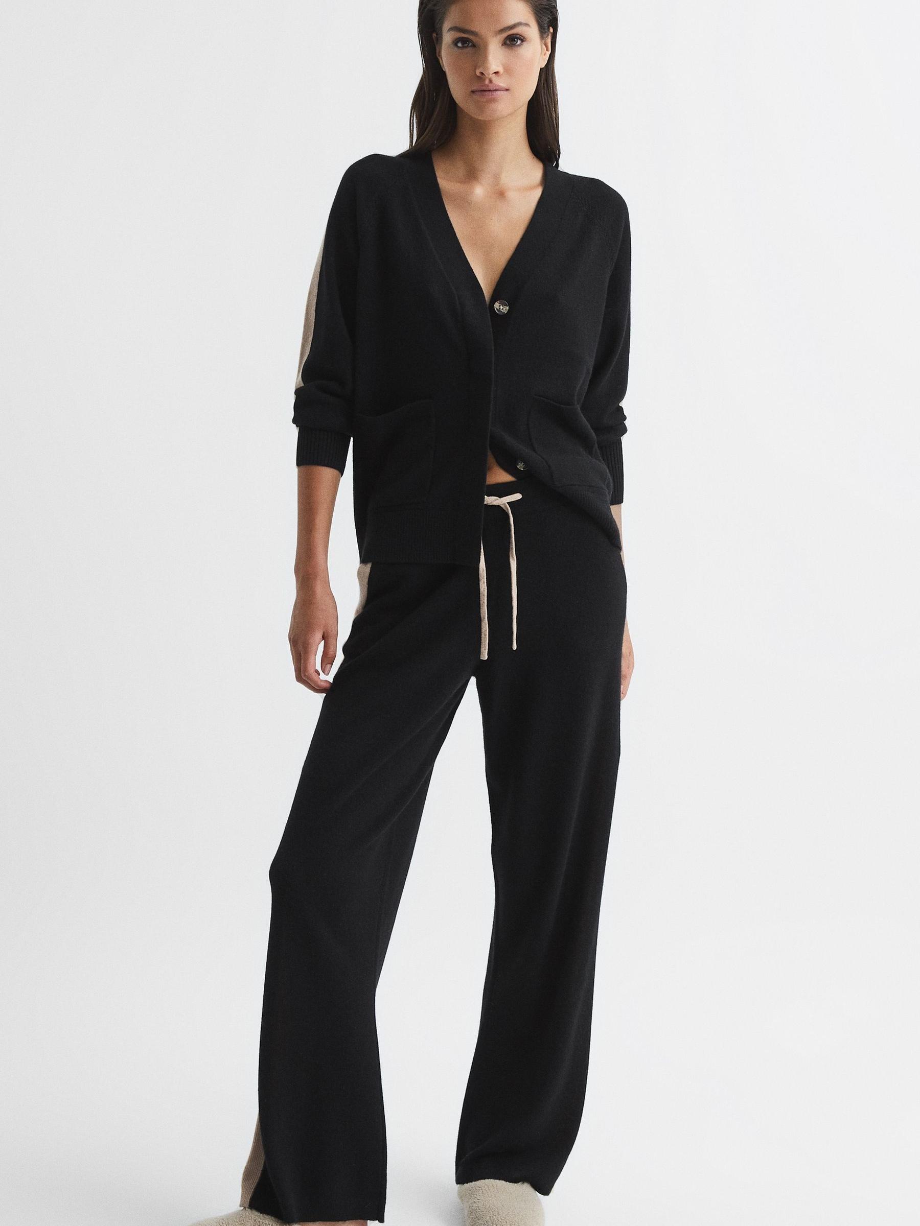 Side-Stripe Cashmere Cardigan in Black/Camel - Image 3 of 7