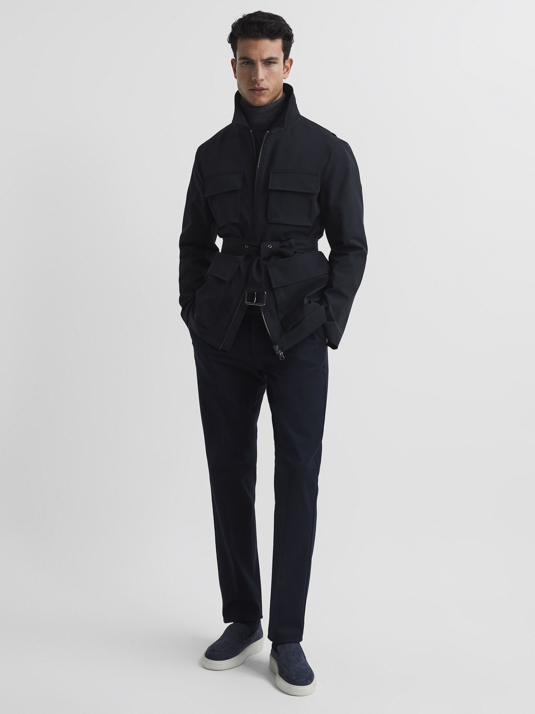 Zip Through Belted Jacket in Navy - Image 3 of 7