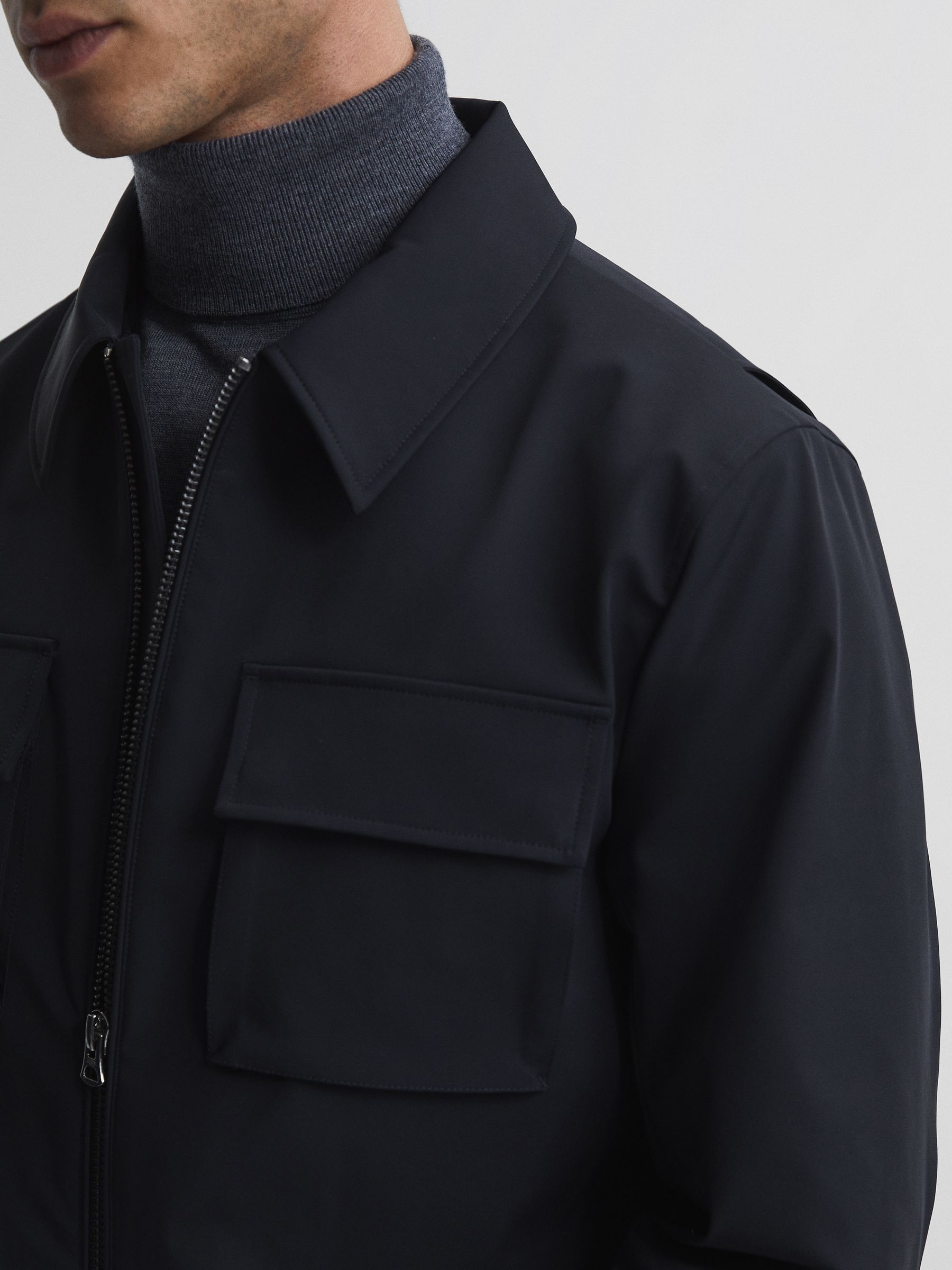 Zip Through Belted Jacket in Navy - Image 4 of 7