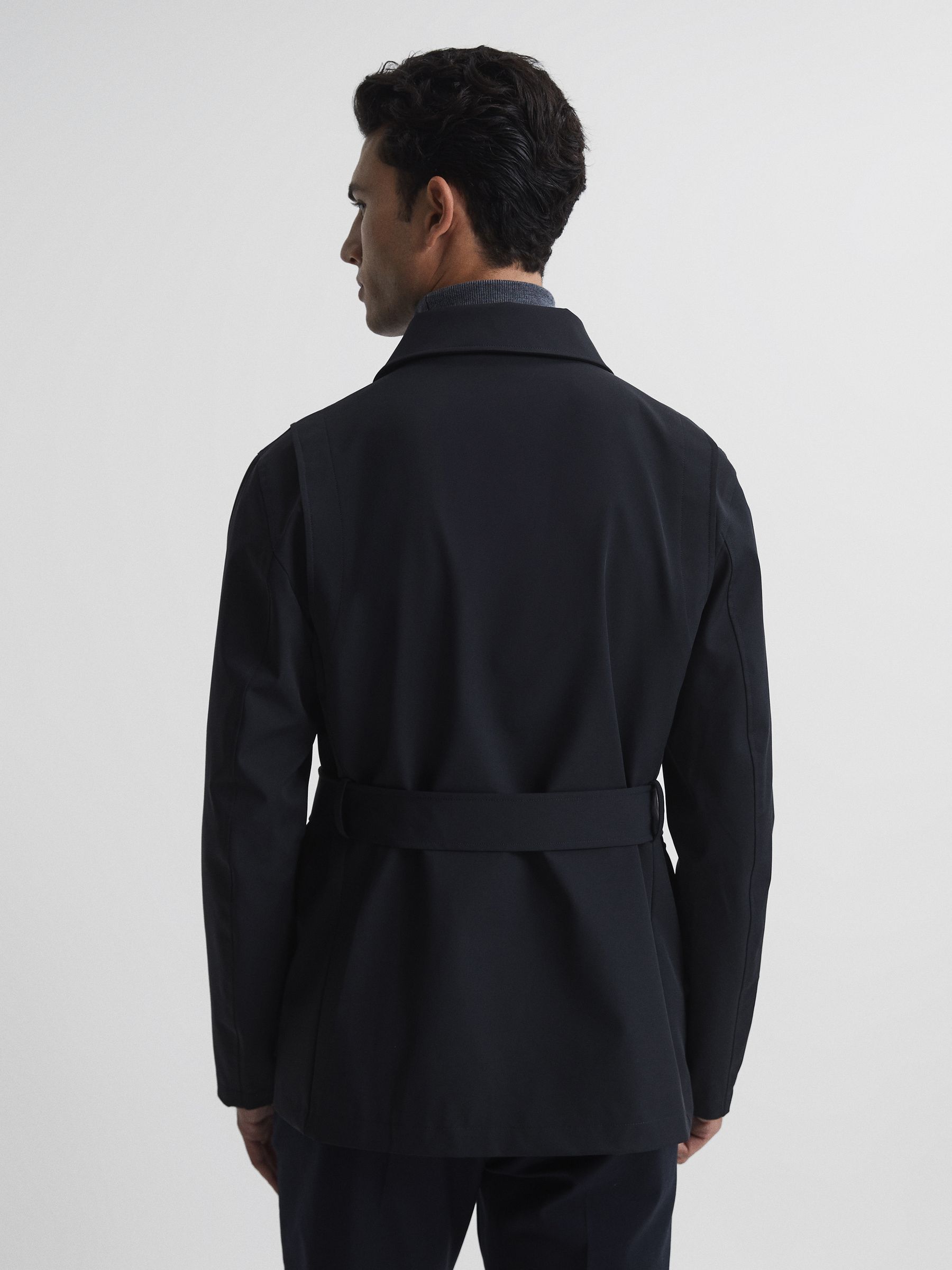 Zip Through Belted Jacket in Navy - Image 5 of 7