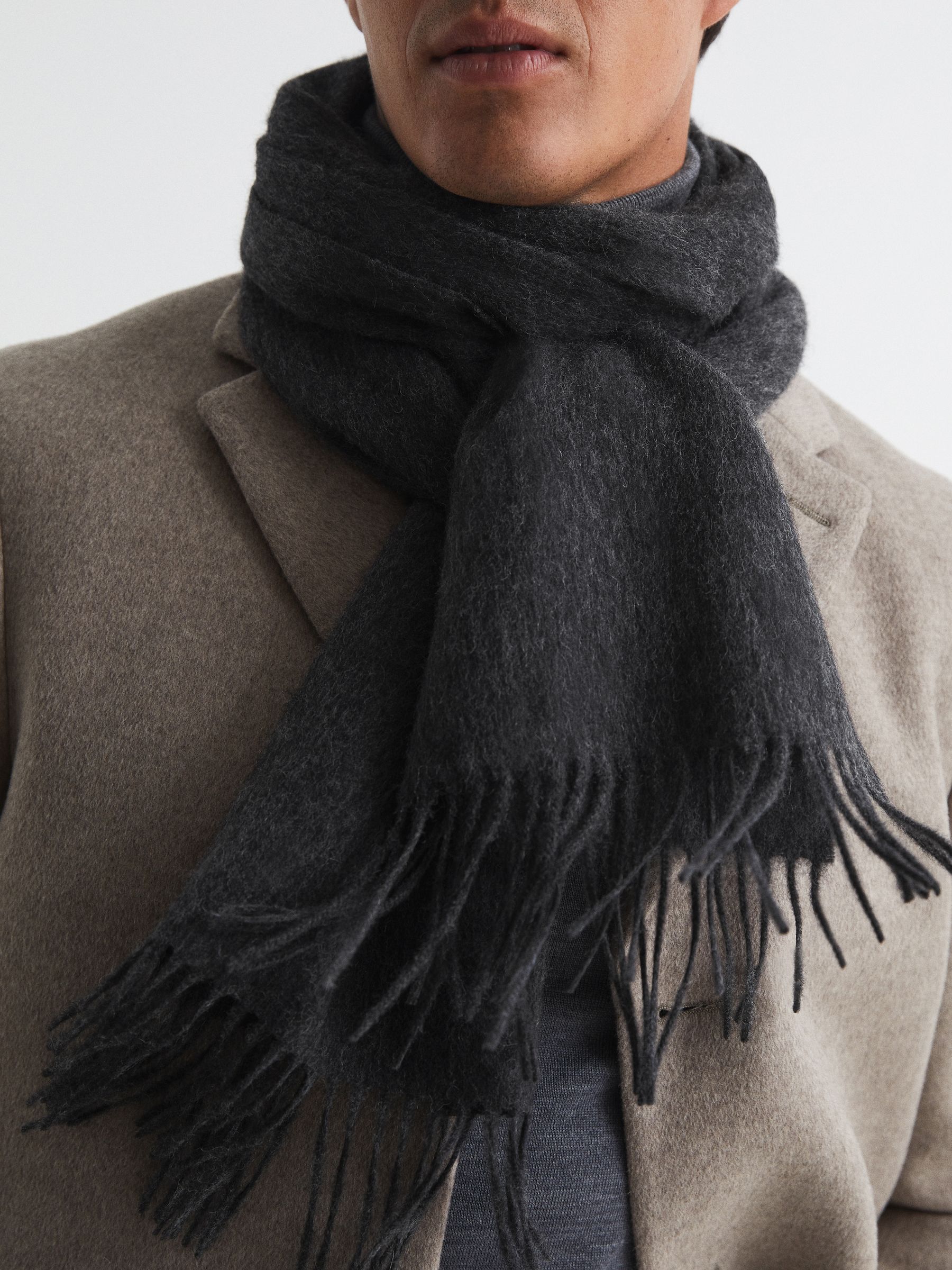 Wool and Cashmere Scarf in Charcoal - Image 2 of 4