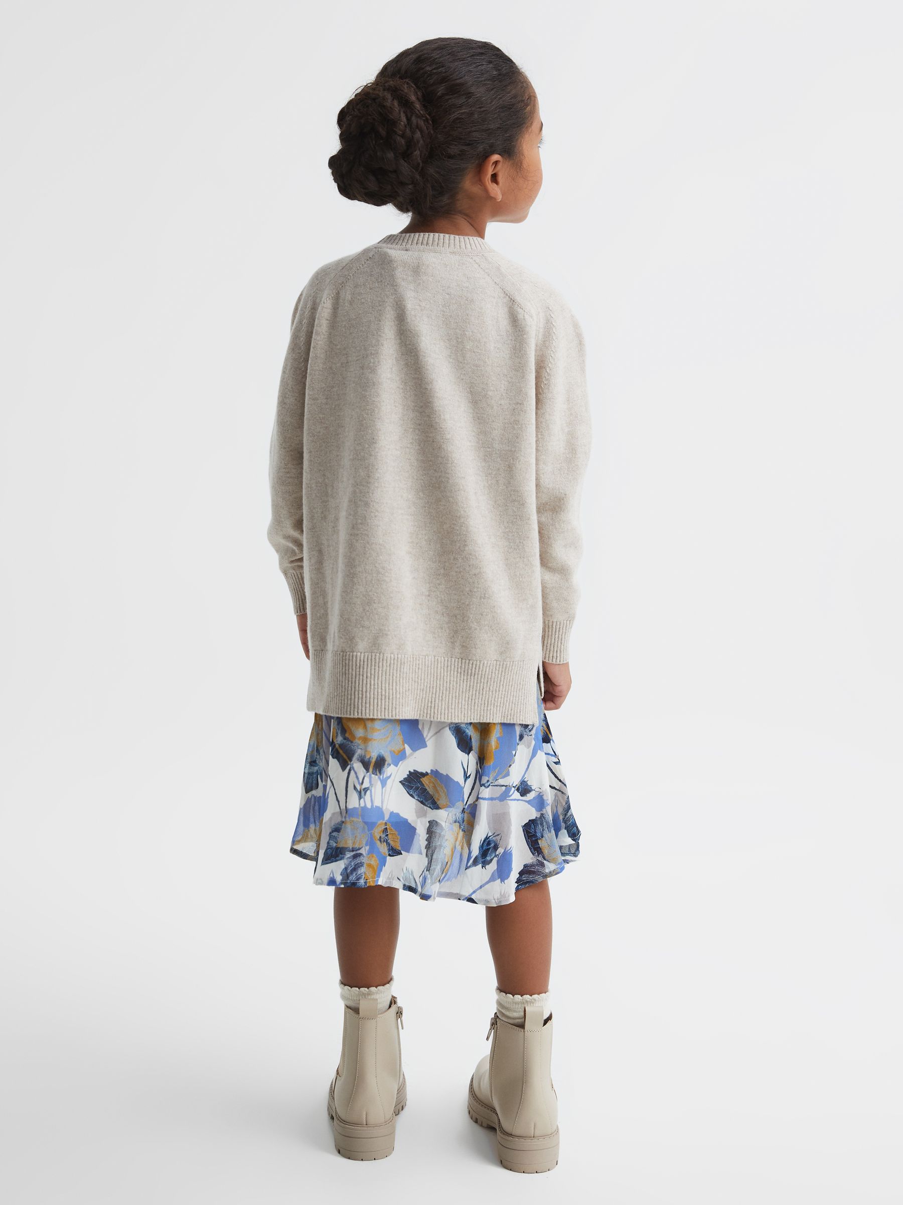 Senior Printed Dress With Crew Neck Jumper in Blue Print - Image 5 of 7