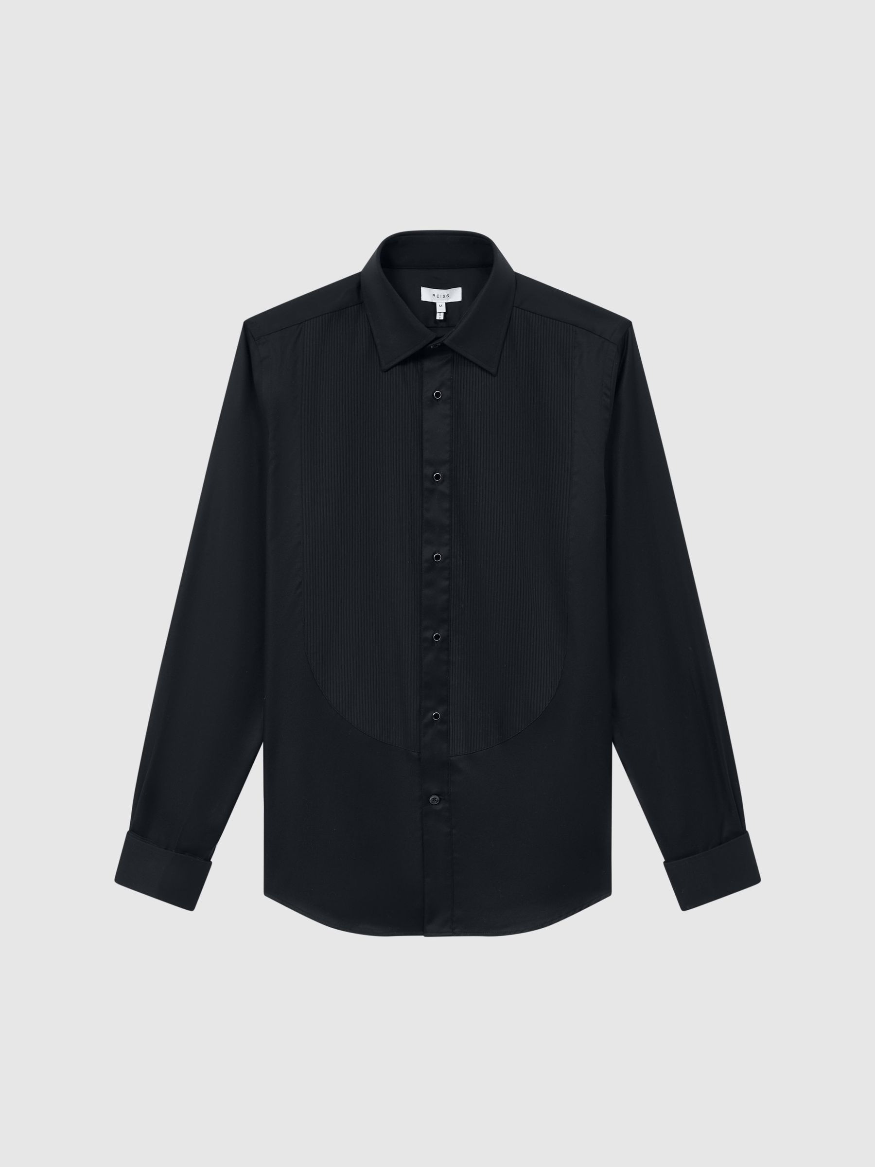 Pleated Bib Slim Fit Double Cuff Dinner Shirt in Black - Image 2 of 7 Pleated Bib Slim Fit Double Cuff Dinner Shirt in Black - Image 2 of 7