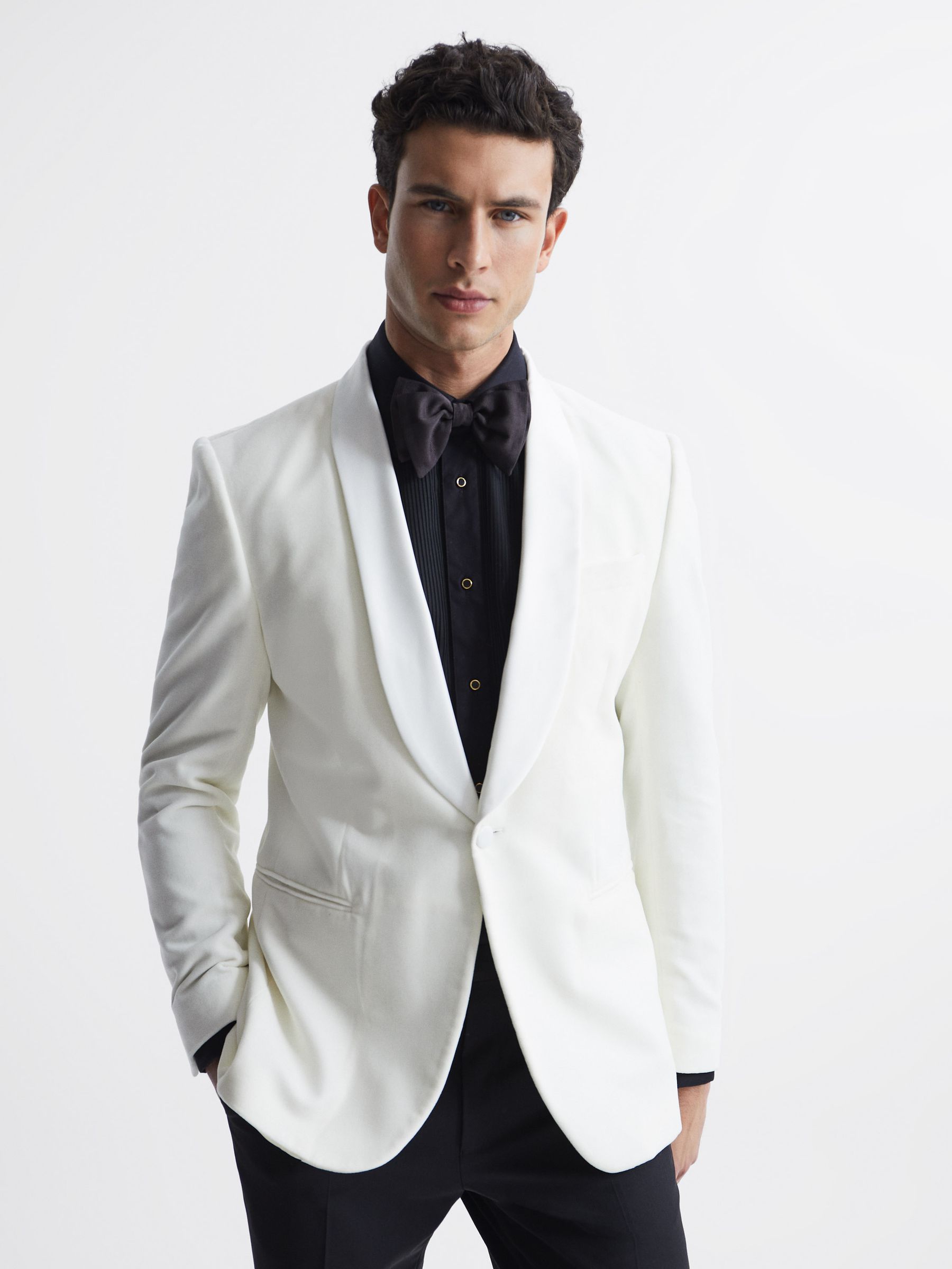 Pleated Bib Slim Fit Double Cuff Dinner Shirt in Black - Image 7 of 7