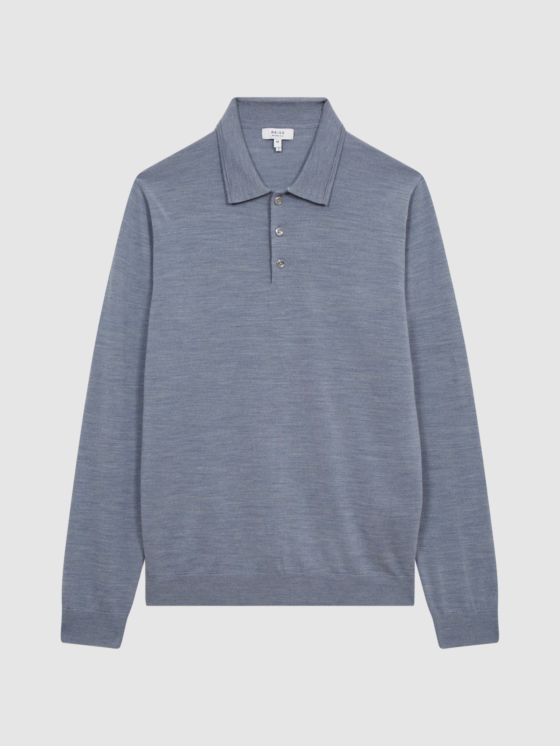Merino Wool Polo Shirt in Denim Melange - Image 2 of 6