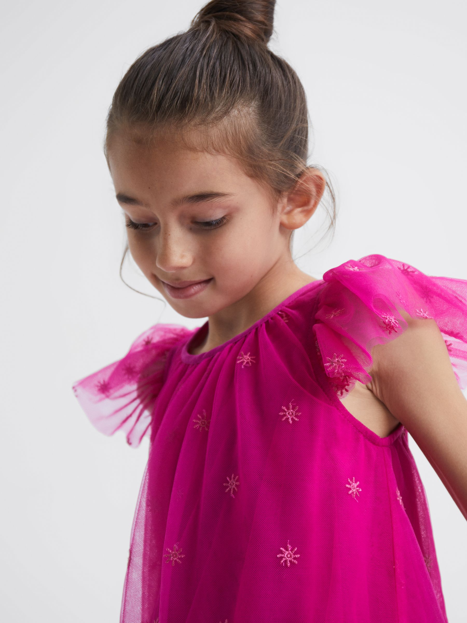 9-12 yrs Tulle Embroidered Dress in Bright Pink - Image 4 of 7