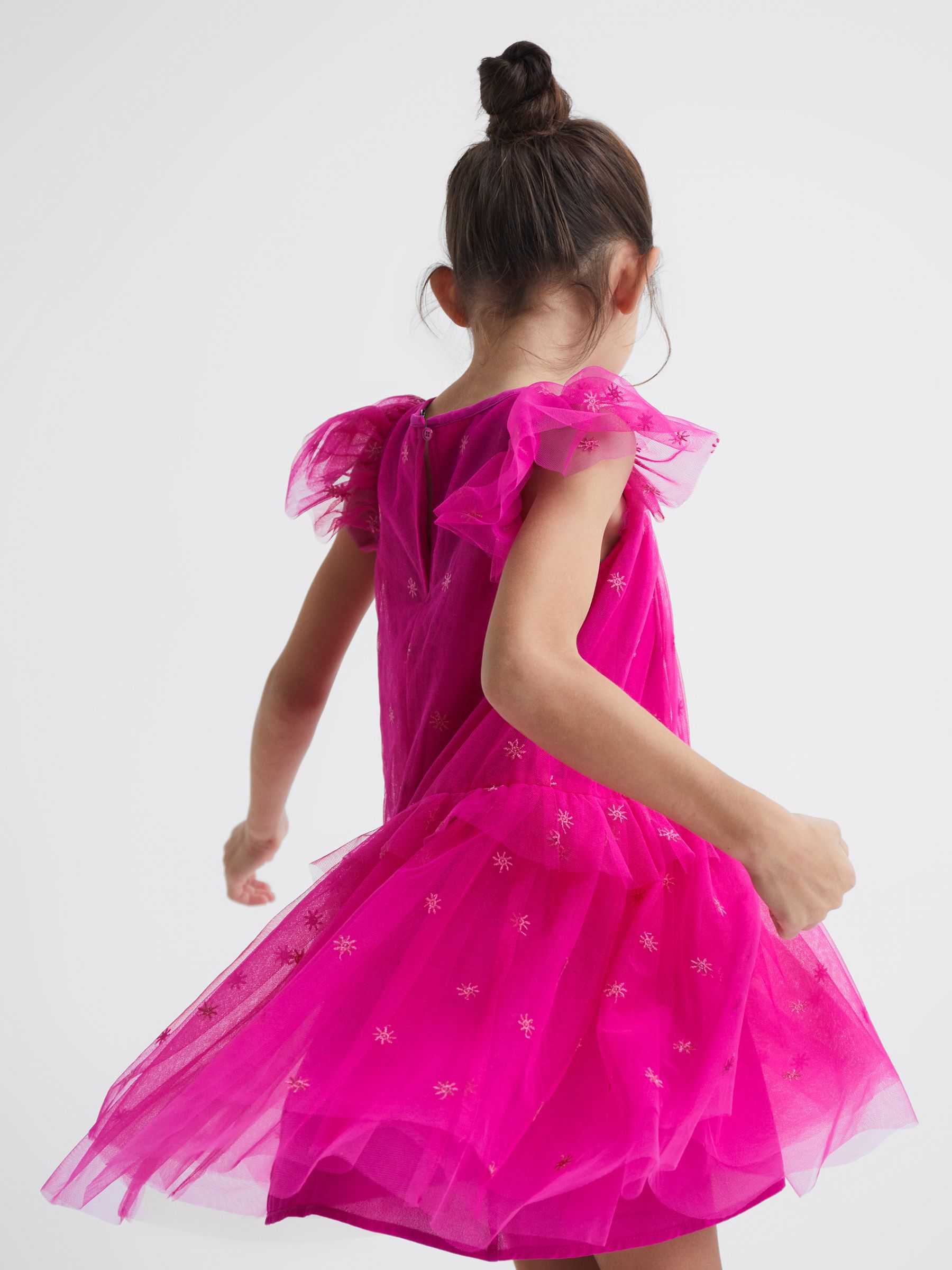 9-12 yrs Tulle Embroidered Dress in Bright Pink - Image 6 of 7