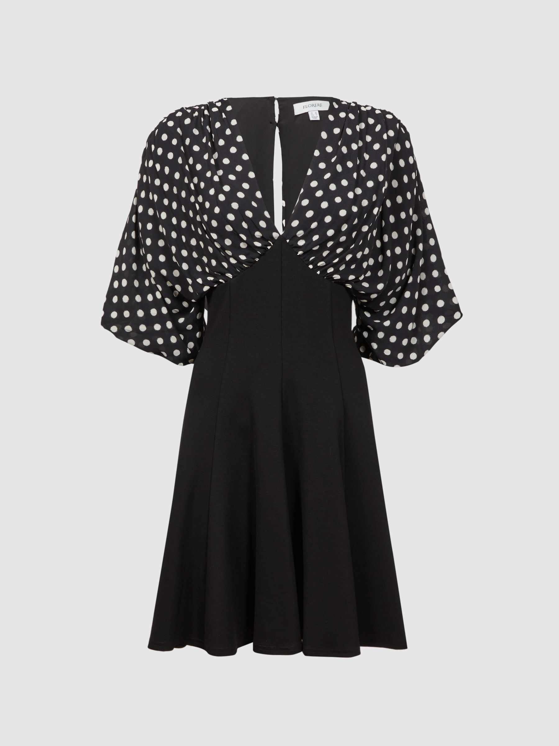 Florere Polka Dot Mini Skater Dress in Black - Image 2 of 5