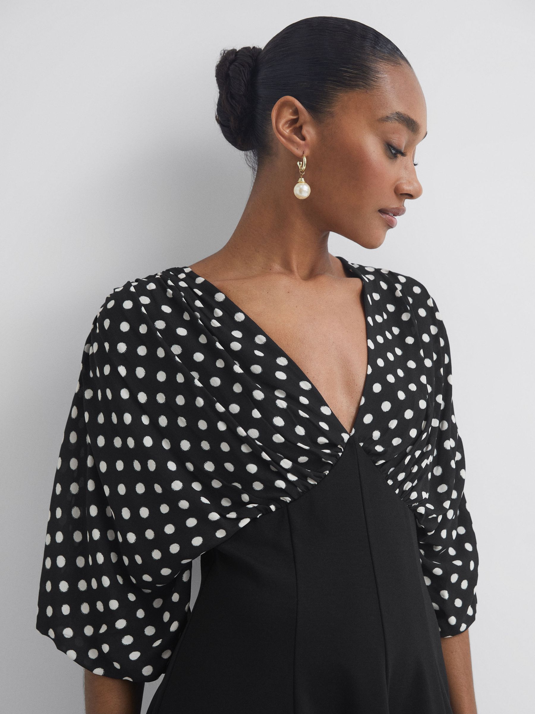 Florere Polka Dot Mini Skater Dress in Black - Image 3 of 5