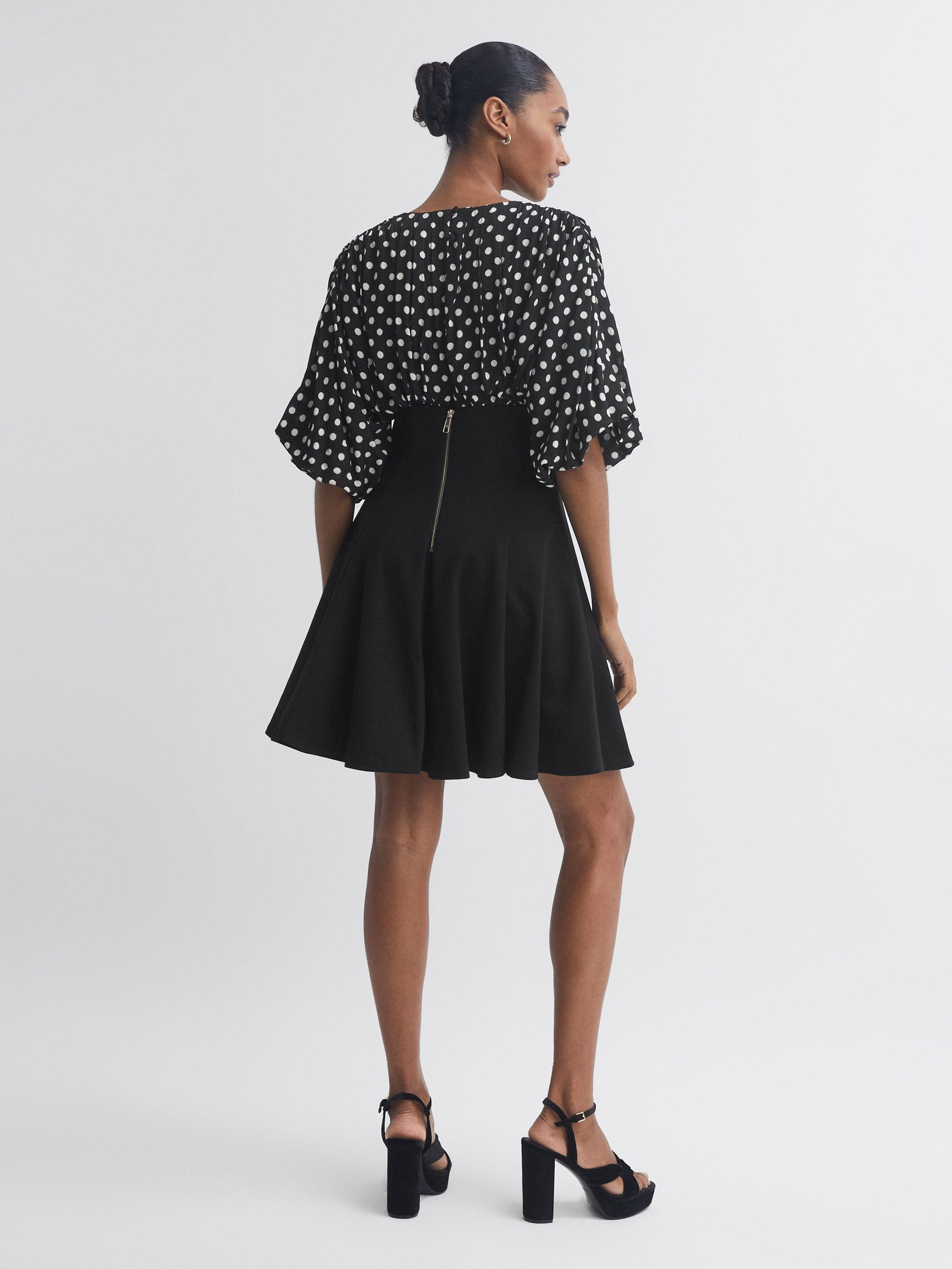 Florere Polka Dot Mini Skater Dress in Black - Image 4 of 5