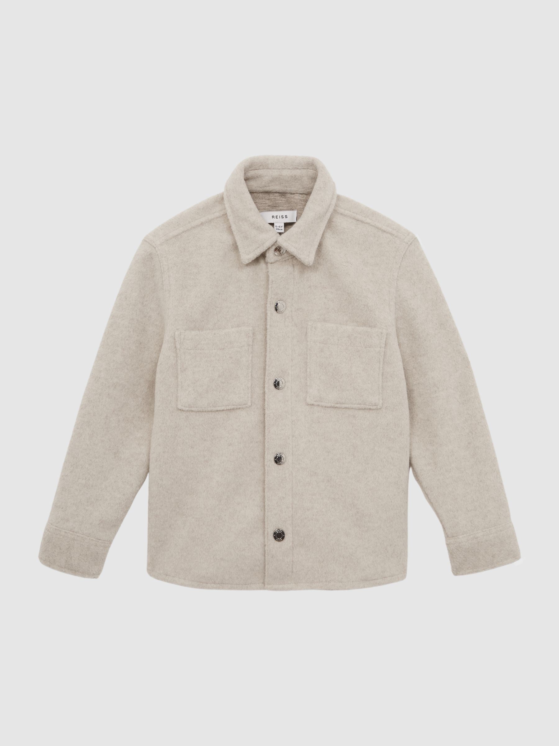 Junior Long Sleeve Press Stud Brushed Overshirt in Oatmeal - Image 2 of 7