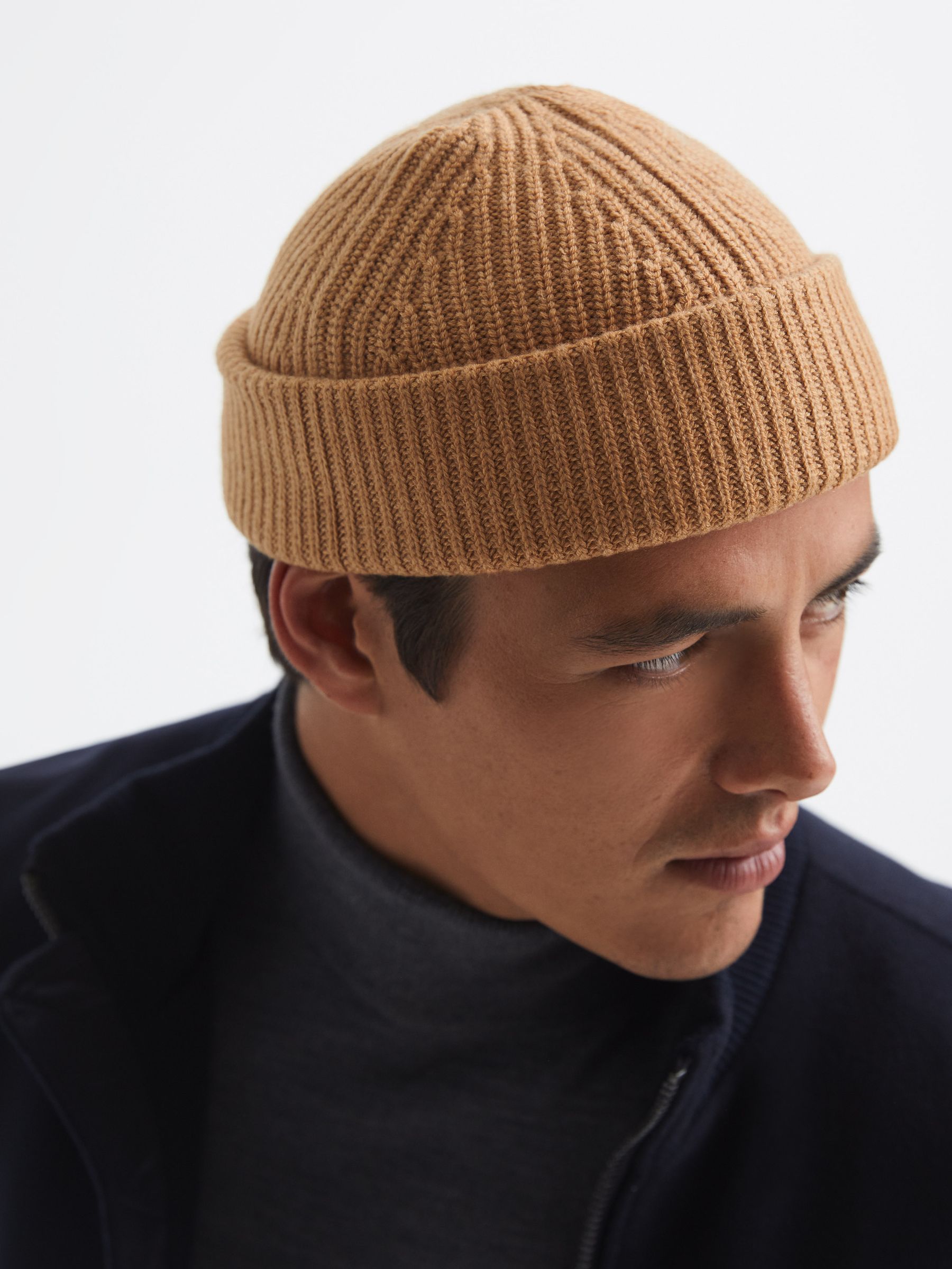 Wool Blend Beanie Hat in Camel - Image 2 of 4