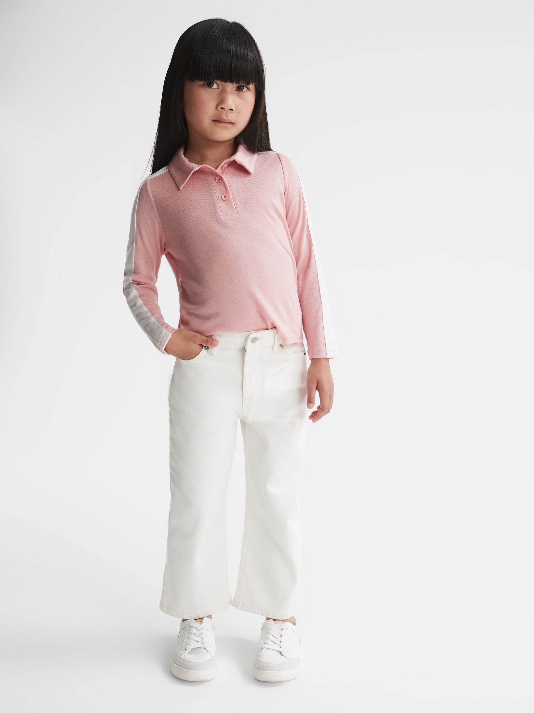 Senior Colour Block Jersey Polo Top in Pale Pink - Image 1 of 1 Senior Colour Block Jersey Polo Top in Pale Pink - Image 1 of 1