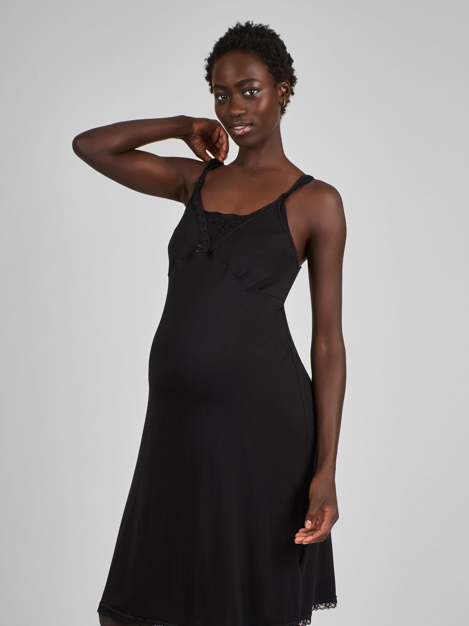 Lace Maternity & Nursing Nightdress in Black - Image 3 of 4