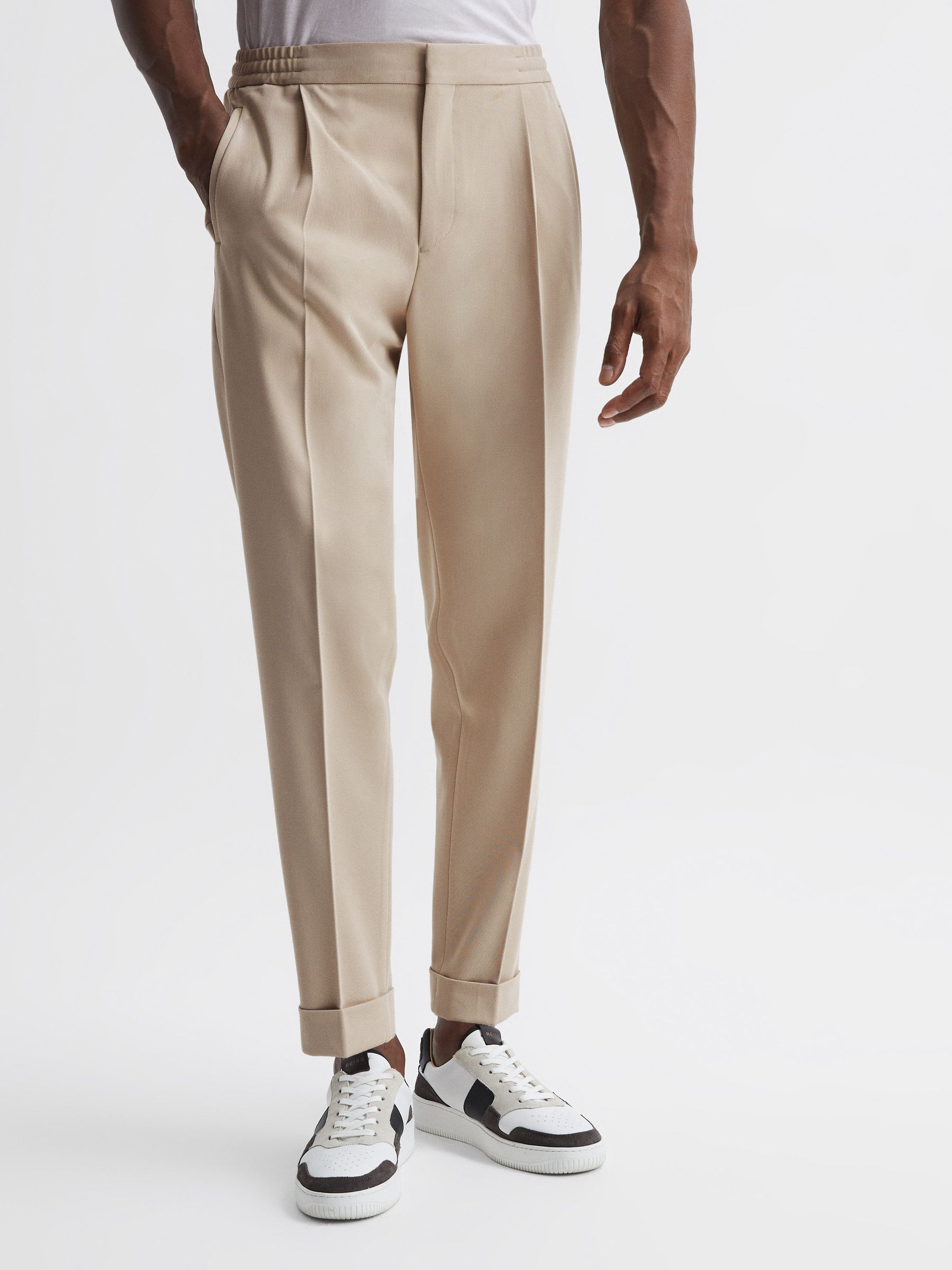 Cropped Drawstring Trousers in Stone - Image 1 of 6