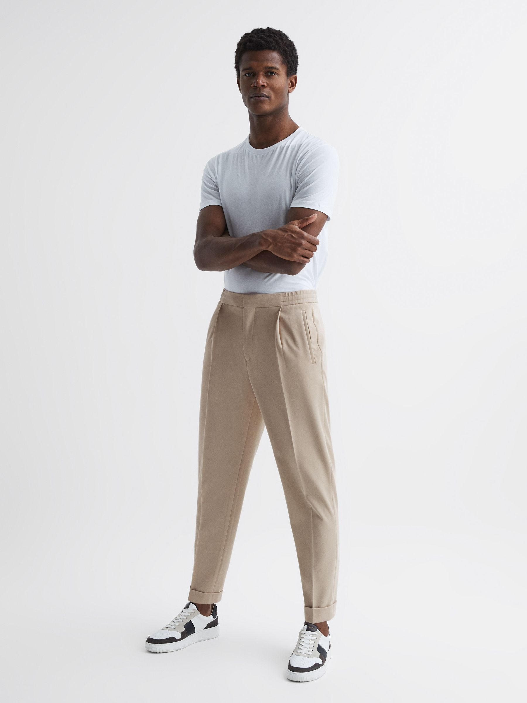 Cropped Drawstring Trousers in Stone - Image 3 of 6