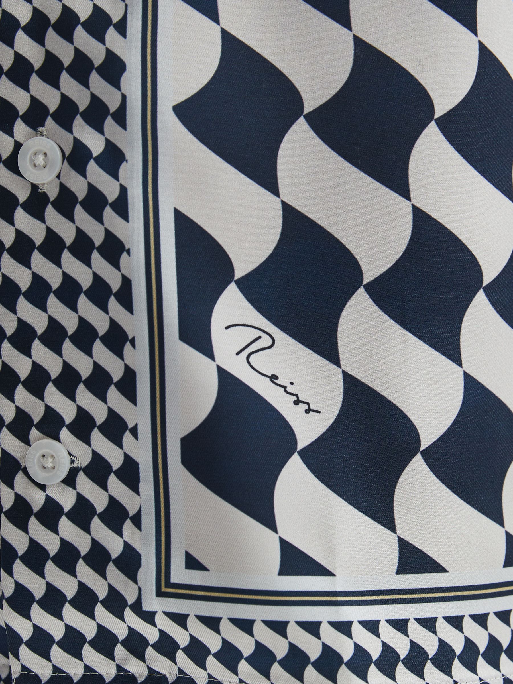 Junior Cuban Collar Short Sleeve Shirt in Navy/Ivory - Image 12 of 15