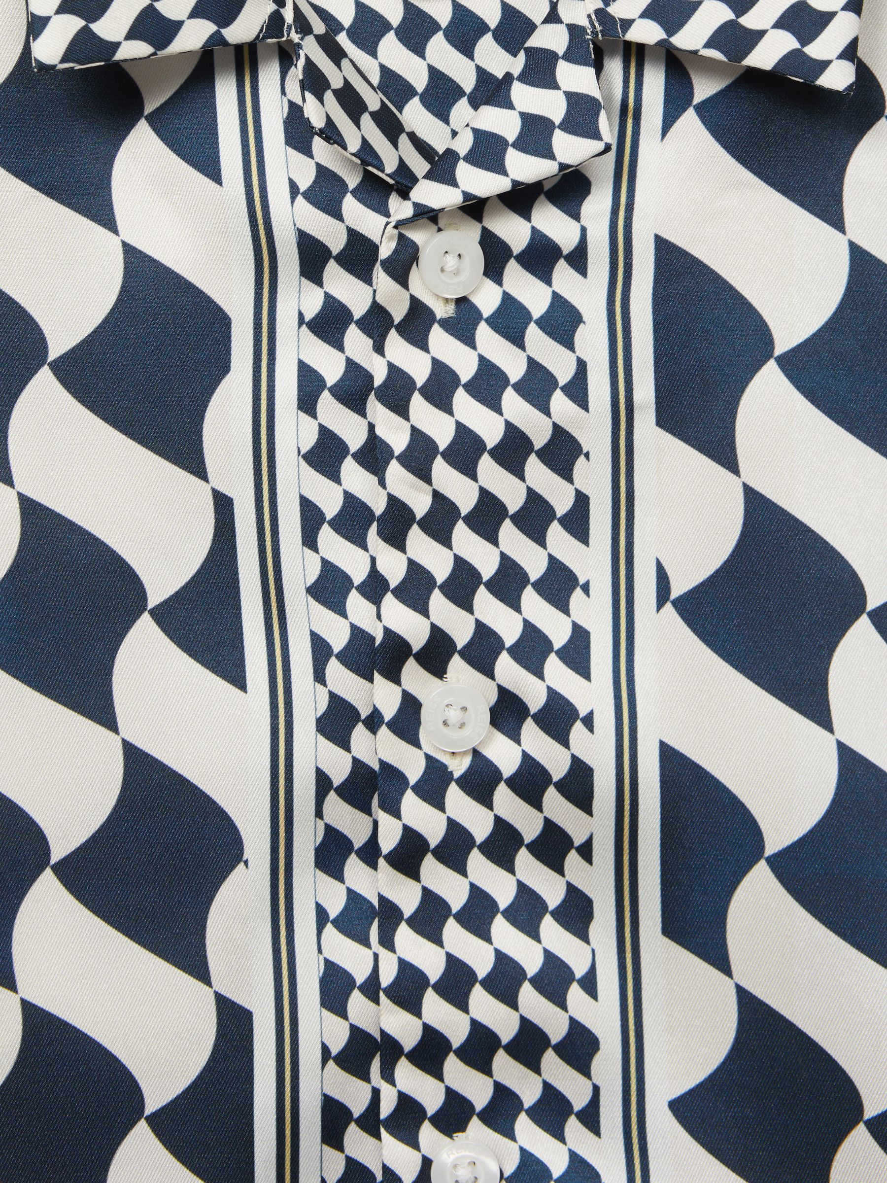 Junior Cuban Collar Short Sleeve Shirt in Navy/Ivory - Image 9 of 15