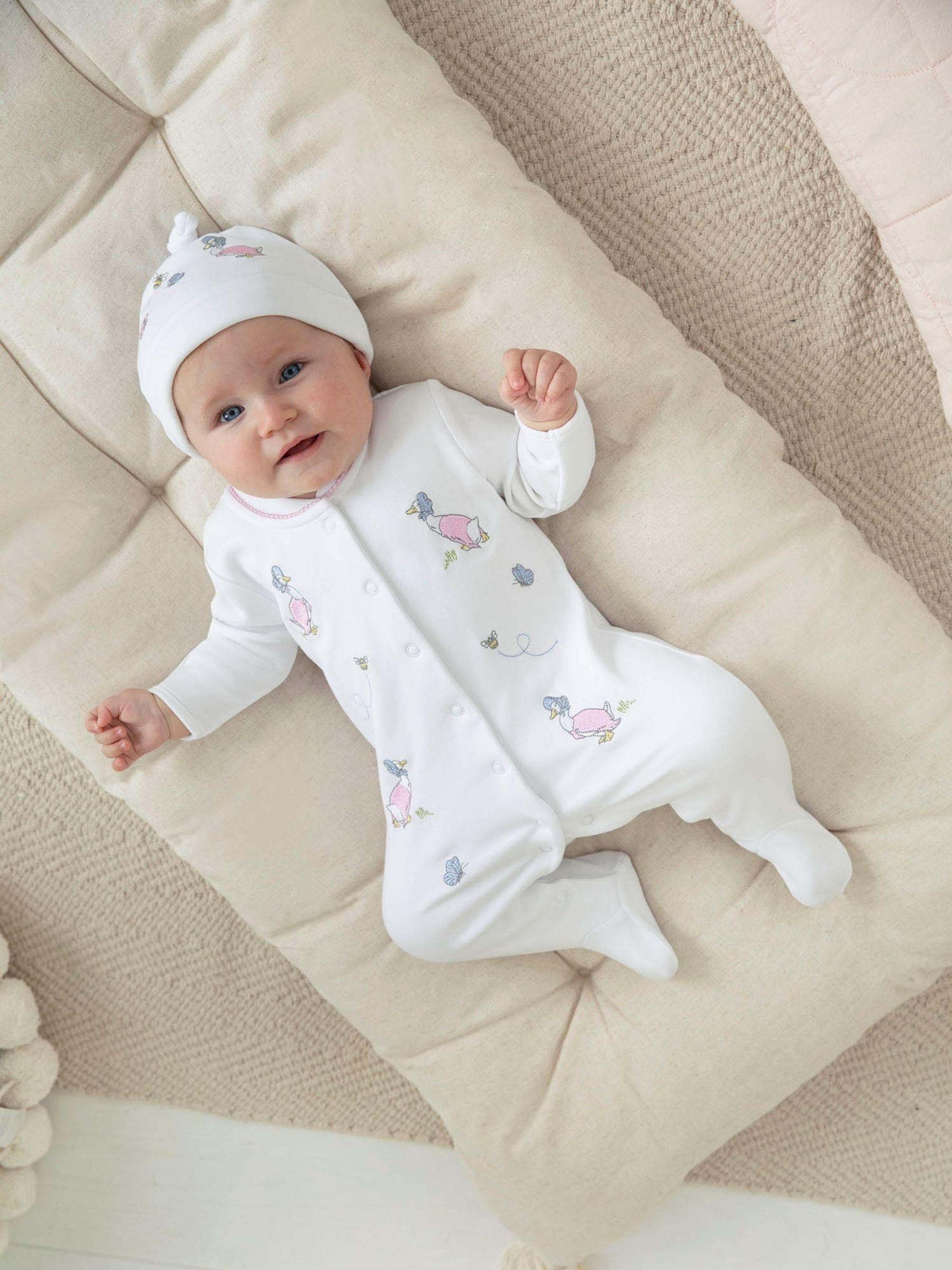 White Jemima Puddle-Duck Cotton Baby Sleepsuit & Hat Set - Image 2 of 6