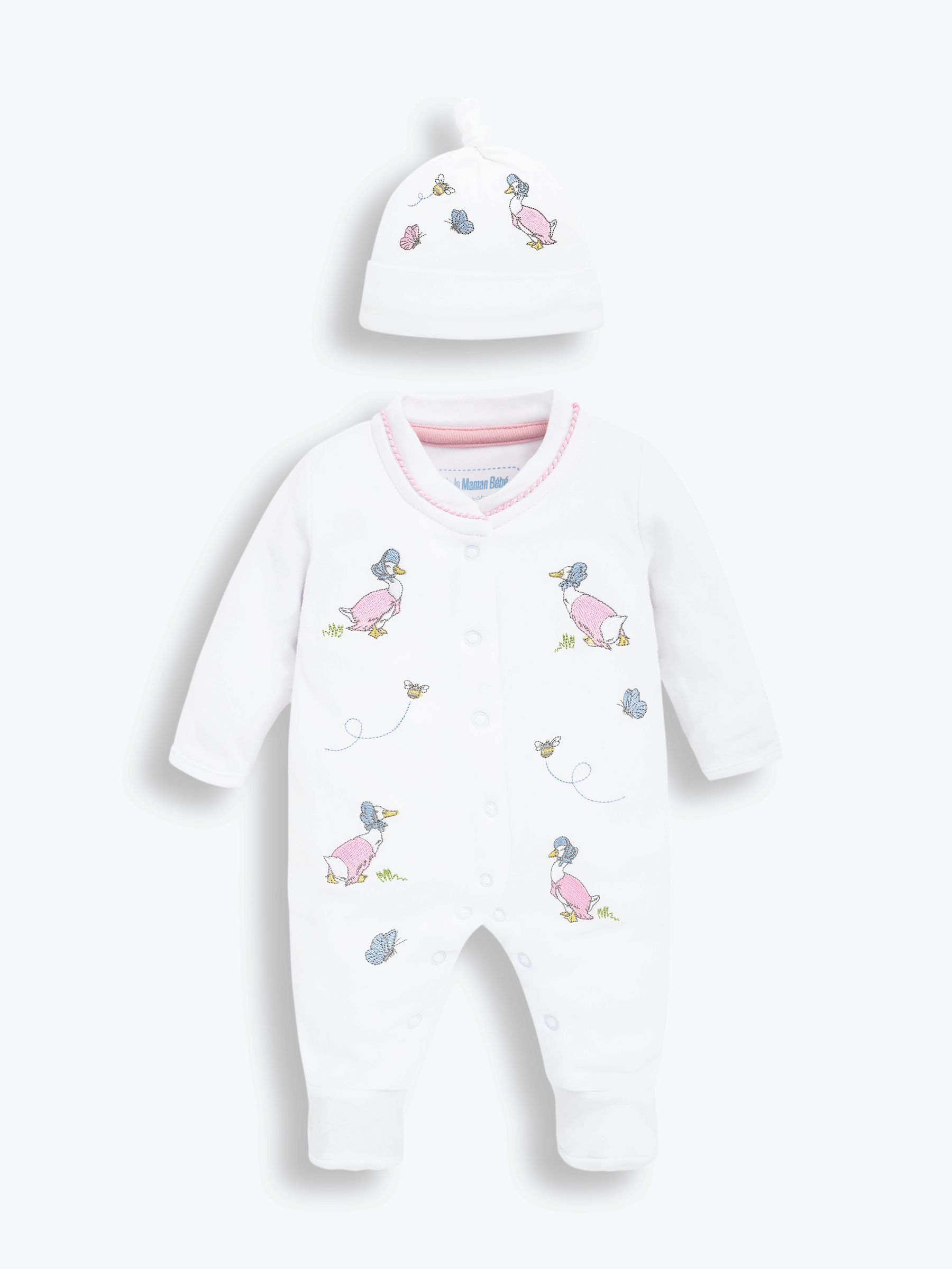 White Jemima Puddle-Duck Cotton Baby Sleepsuit & Hat Set - Image 4 of 6